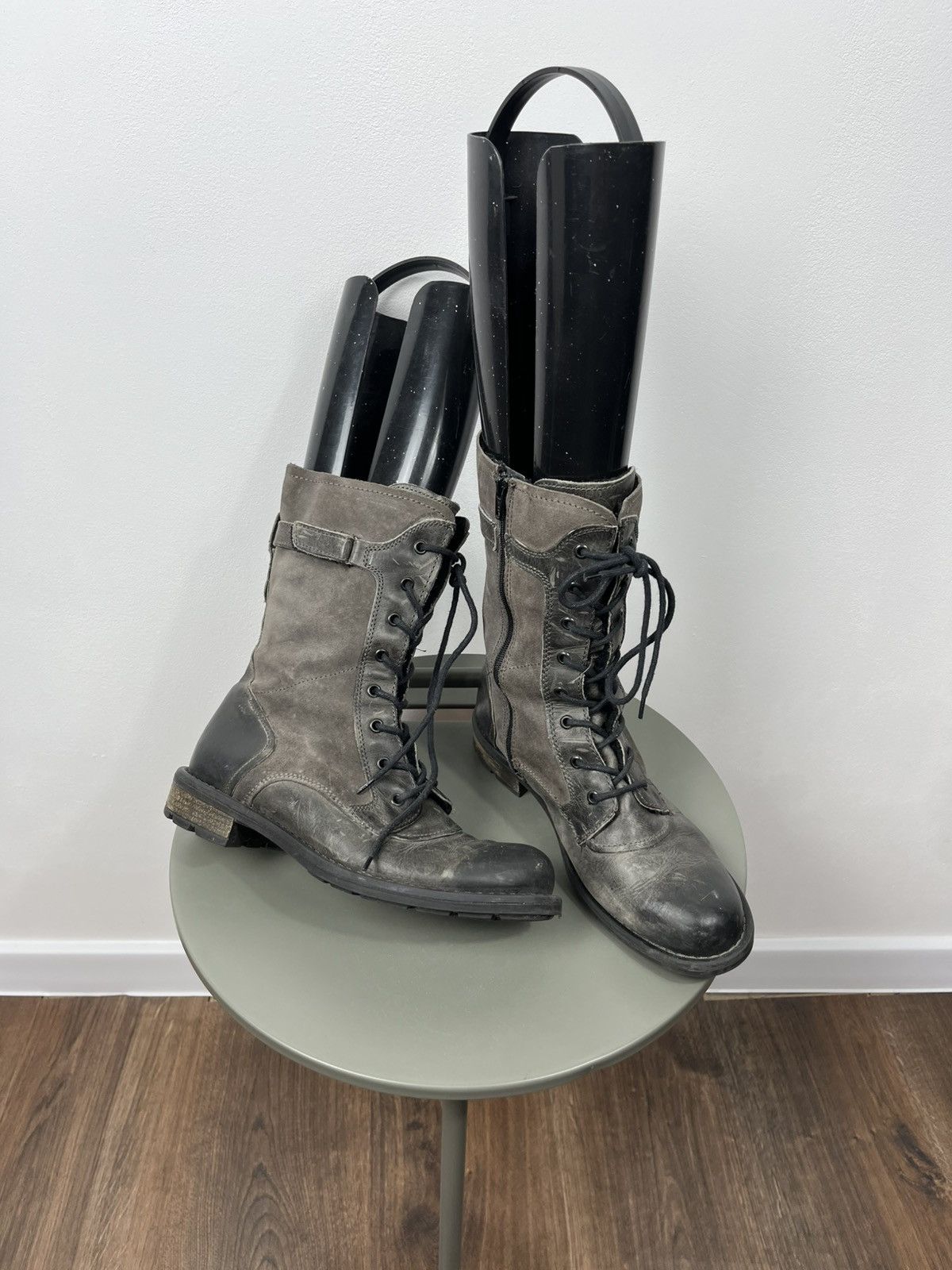 Other Gray Distressed Leather Lace-Up Avant-Garde Boots Size 39 Size US 8.5 / IT 38.5 - 1 Thumbnail