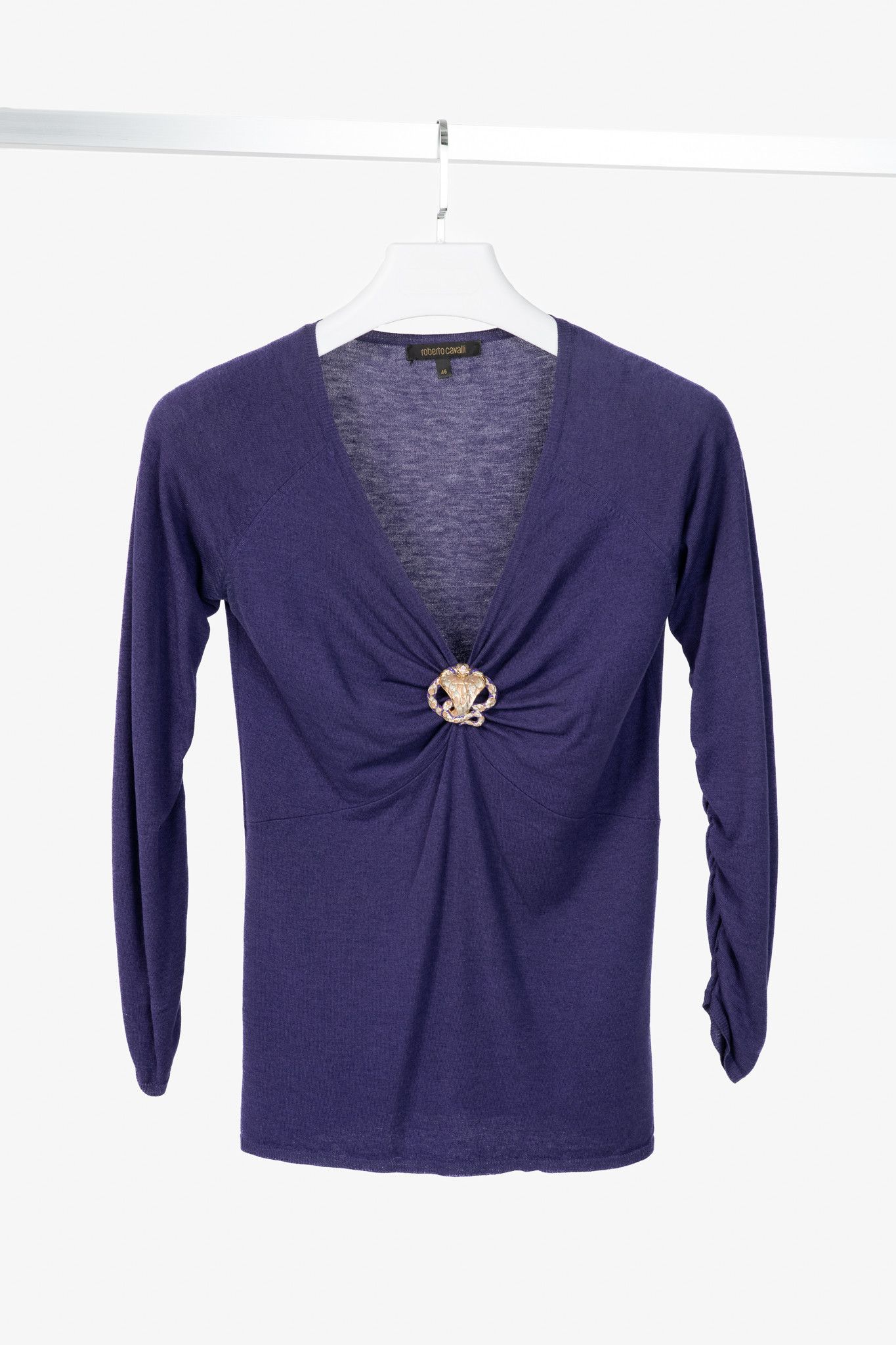 Roberto Cavalli Roberto Cavalli Purple Snake-Bust Ruched Sweater Size XL / US 12-14 / IT 48-50 - 1 Thumbnail