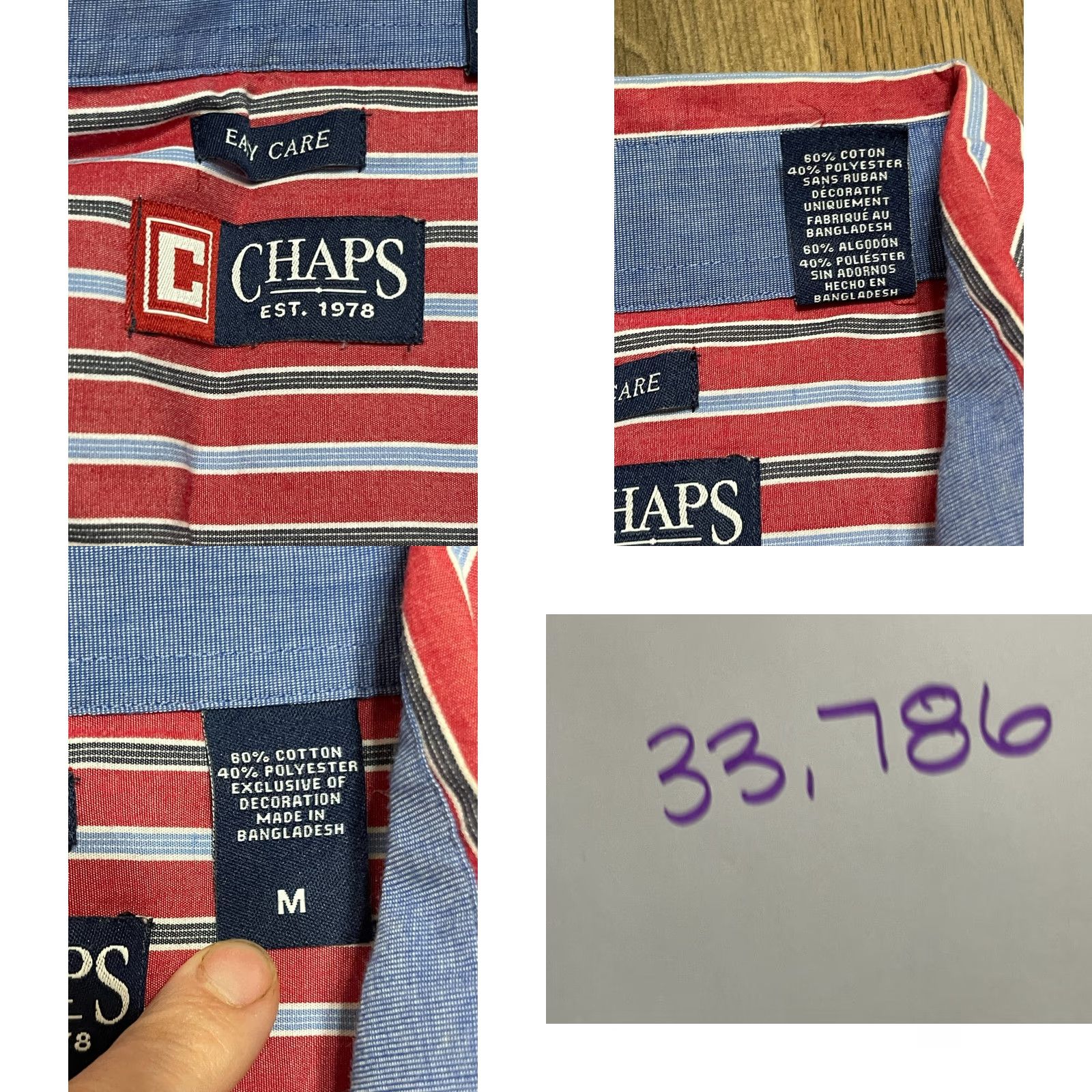 Chaps CHAPS Shirt Mens Medium Red Blue White Striped Button Up Shirt Dress Shirt Size 40R - 8 Thumbnail