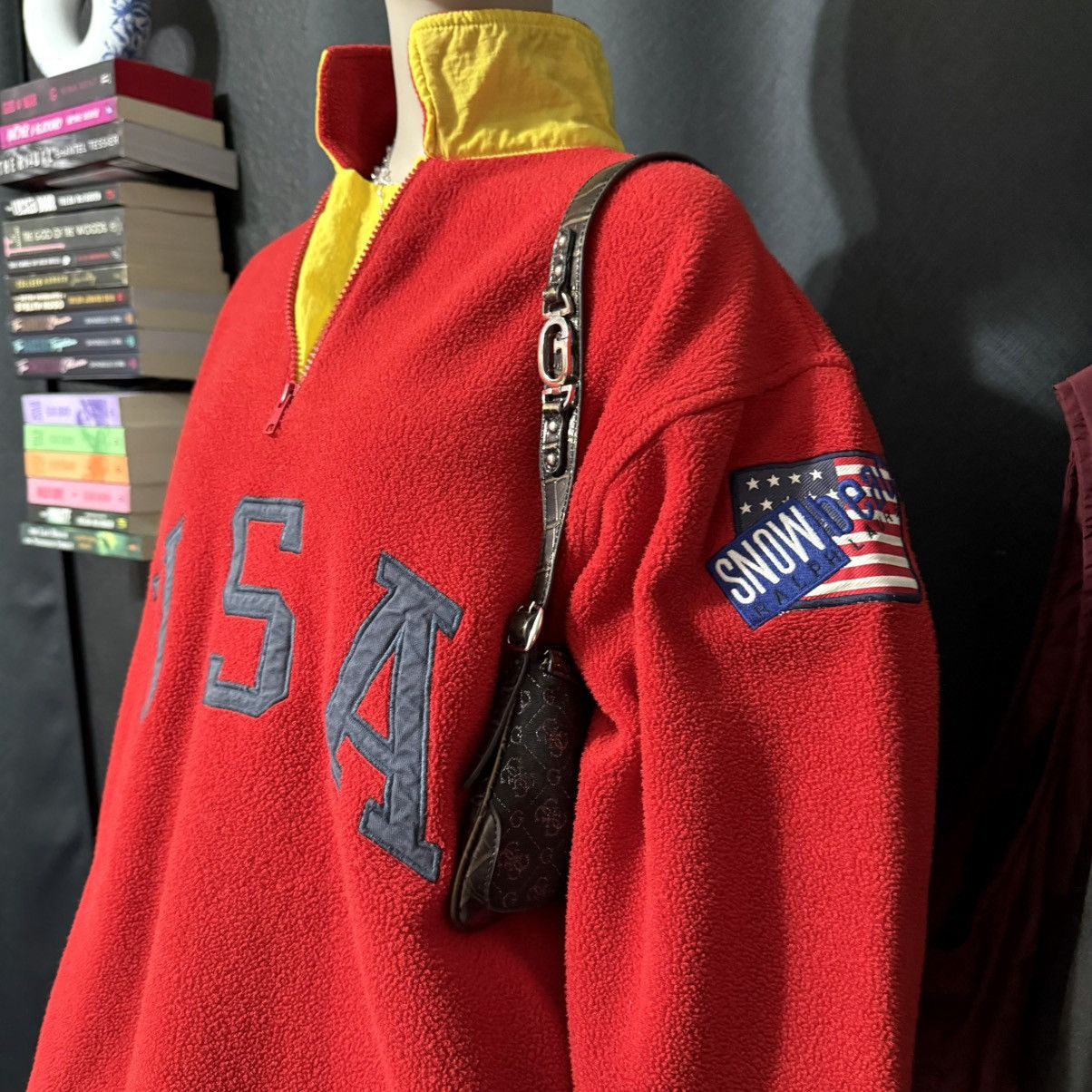 Polo Ralph Lauren 90s Polo Ralph Lauren Red USA Fleece Quarter Zip Sweatshirt Size L / US 10 / IT 46 - 3 Thumbnail