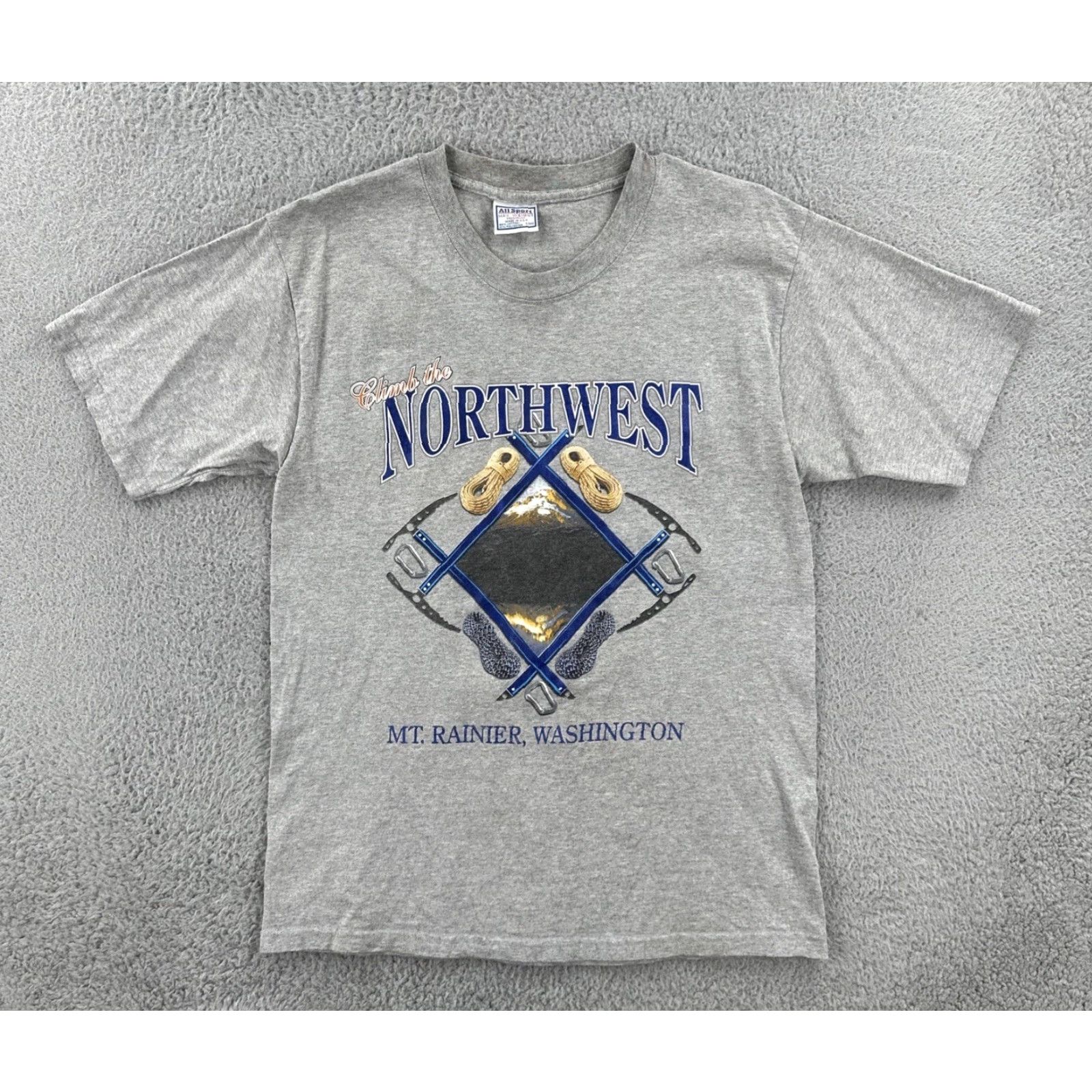 Vintage VINTAGE All Sport Shirt Gray 90s USA Climb The Northwest Mens L White? Size US L / EU 52-54 / 3 - 2 Thumbnail