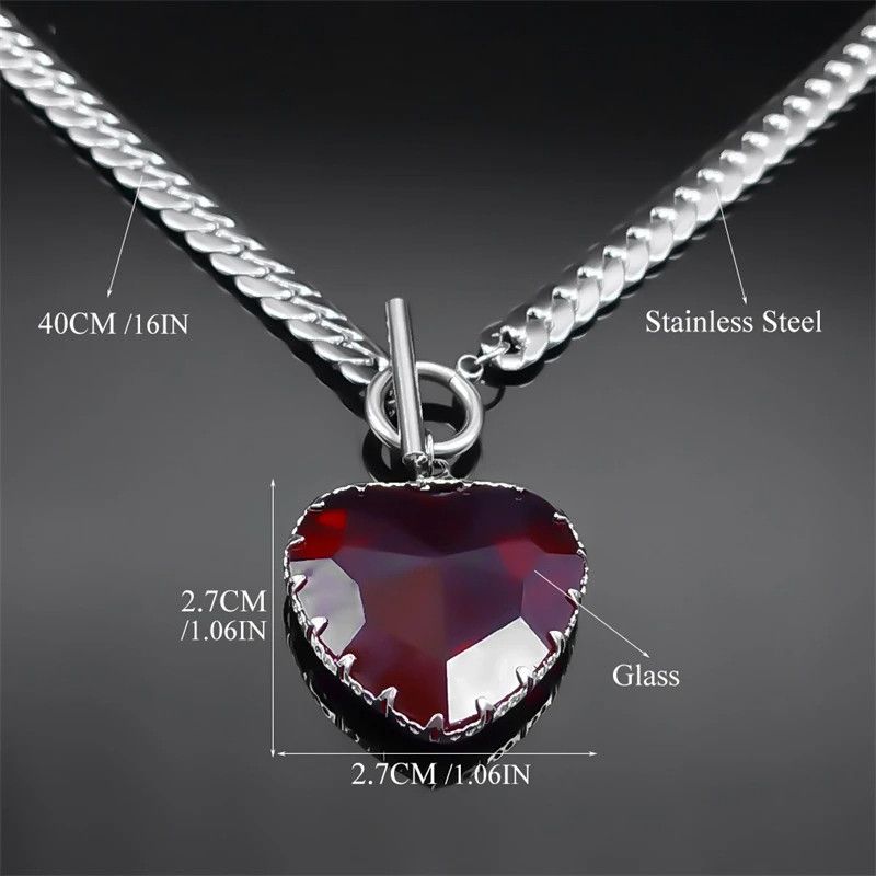 Jewelry Goth Punk Red Heart Glass Pendant Charms Necklace Size ONE SIZE - 7 Thumbnail