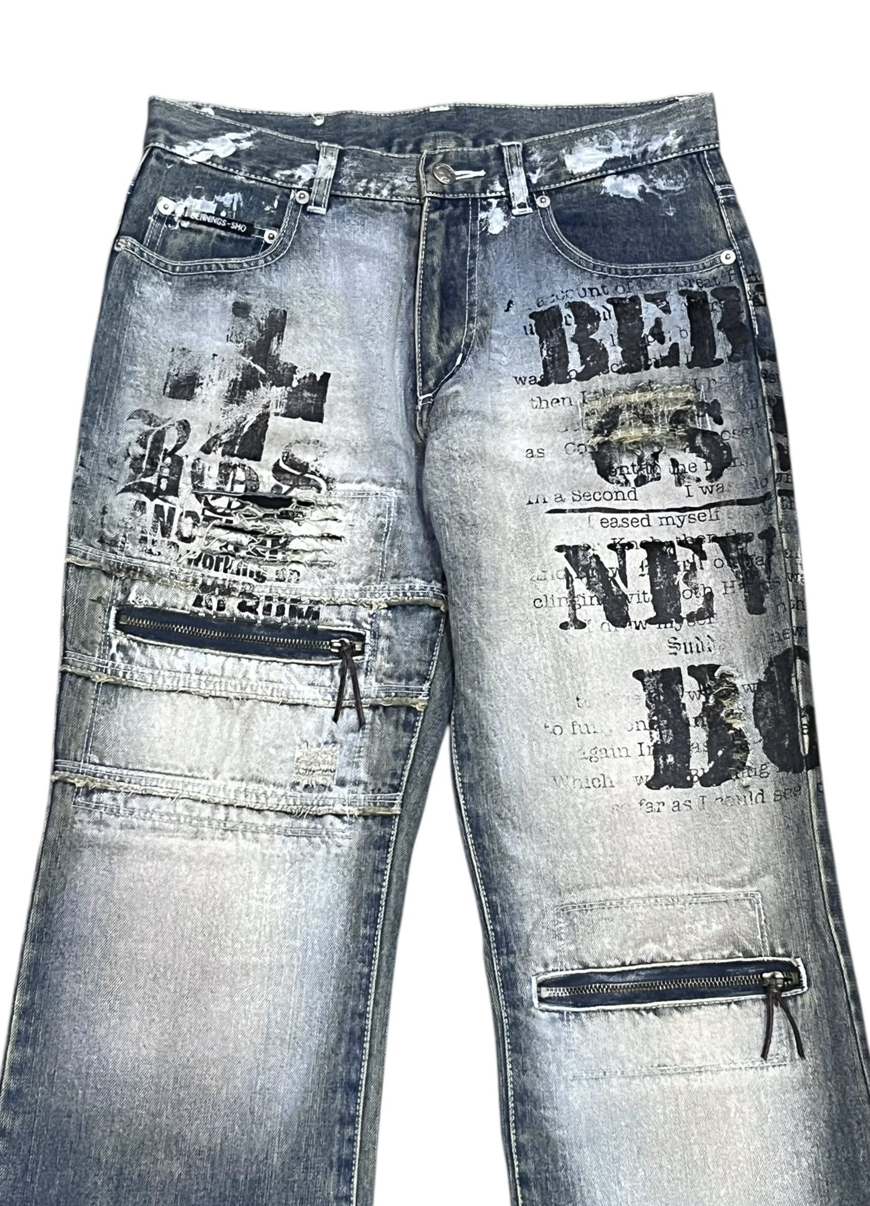 BERNINGS SHO Vtg BERNINGS-SHO Punk Distressed Poem Minimalist Flare Denim Size US 29 - 3 Thumbnail
