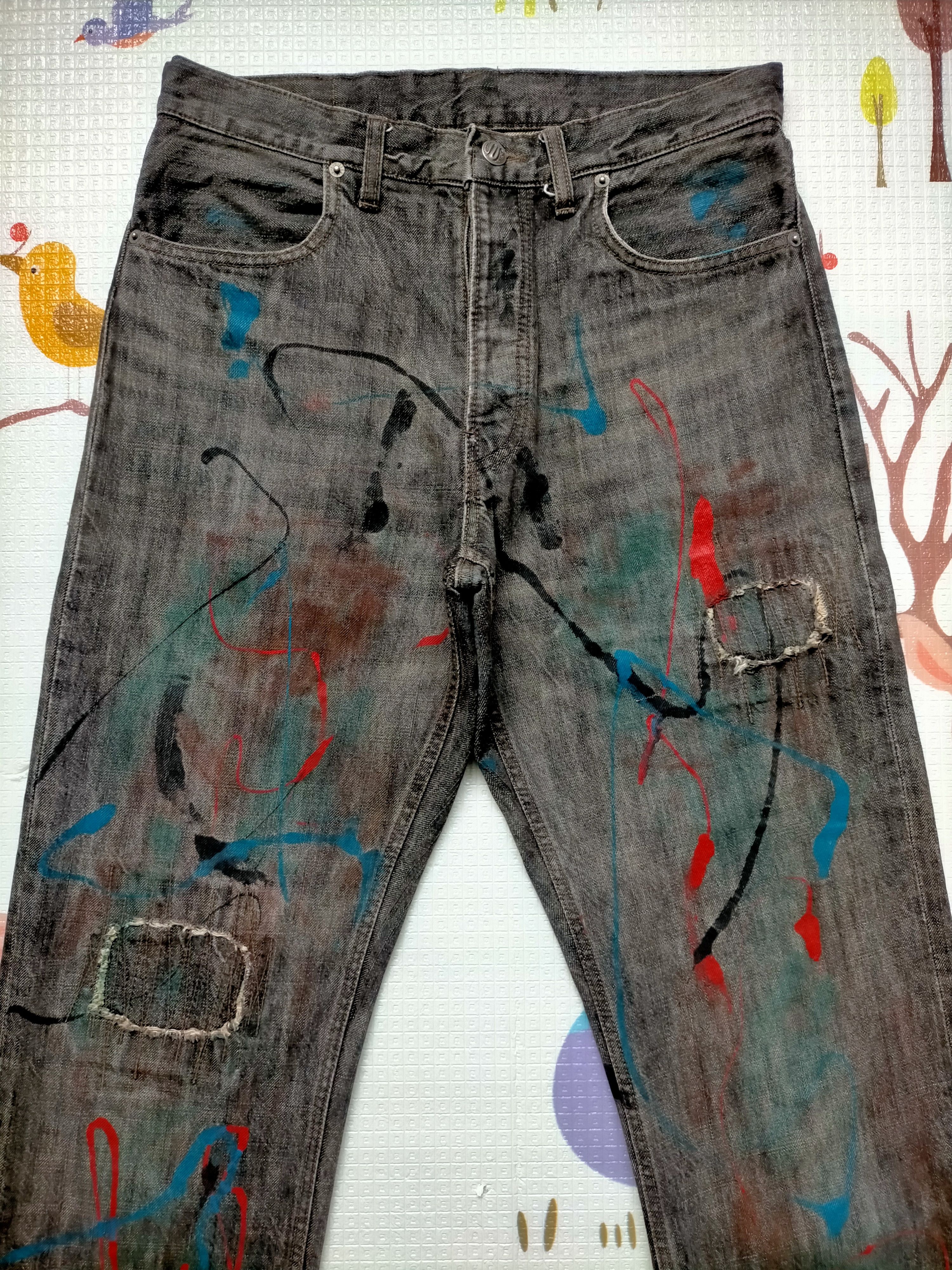 PPFM 🔥Rare ❗PPFM Patchwork Painted Black Button fly jeans Size US 31 - 3 Thumbnail