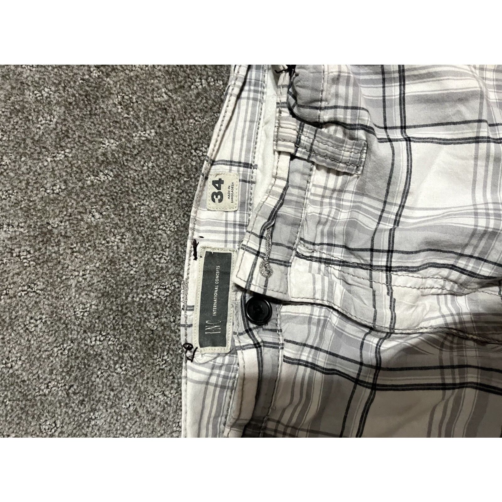 Vintage I.N.C. International Concepts Cargo Shorts Men 38 Gray Plaid 100% Cotton Casual Outdoor Size US 38 / EU 54 - 2 Thumbnail