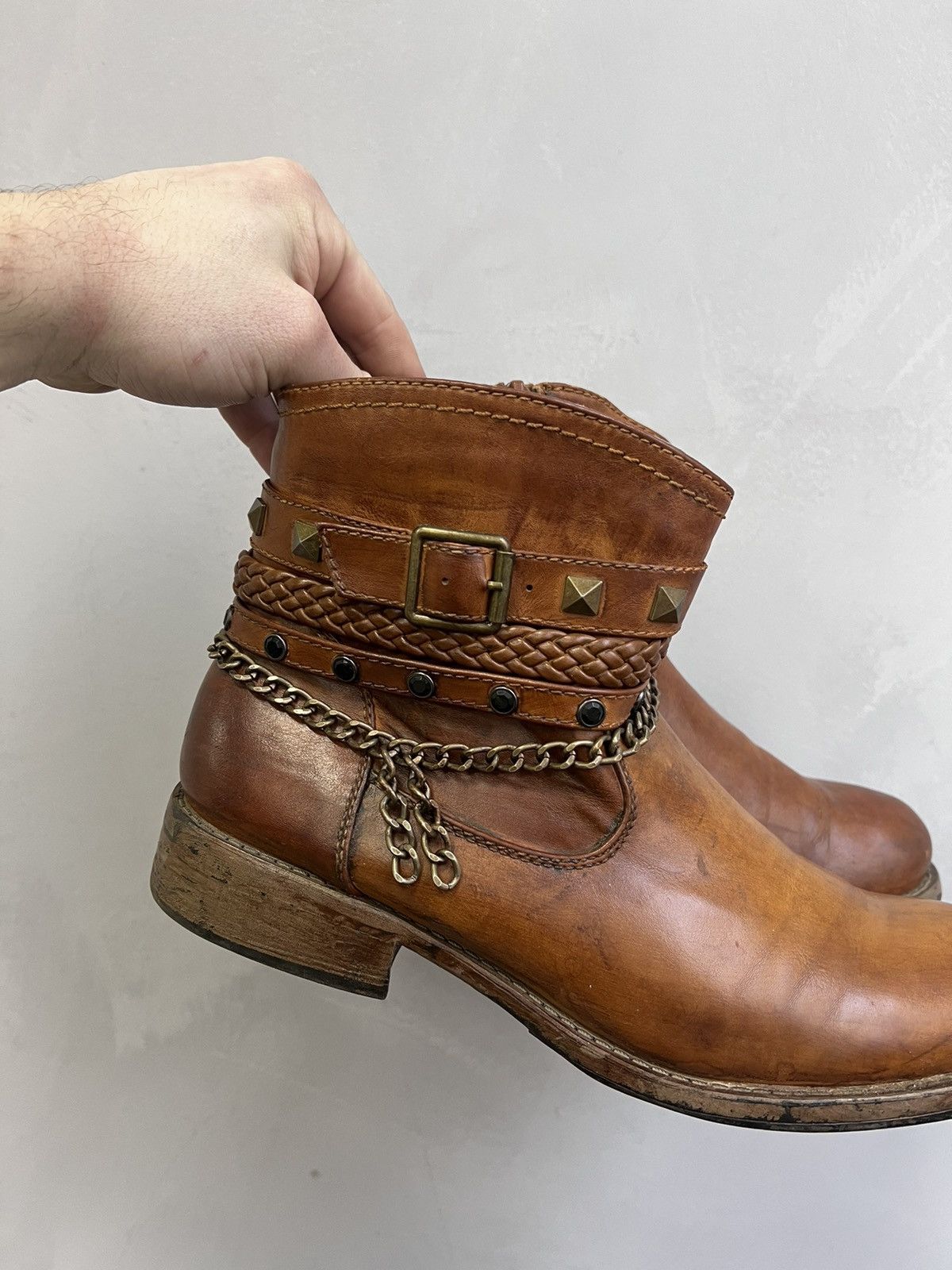 Vintage Cowboy GUIDI STYLE CHAIN boots Distressed Leather Size US 7.5 / EU 40-41 - 7 Thumbnail
