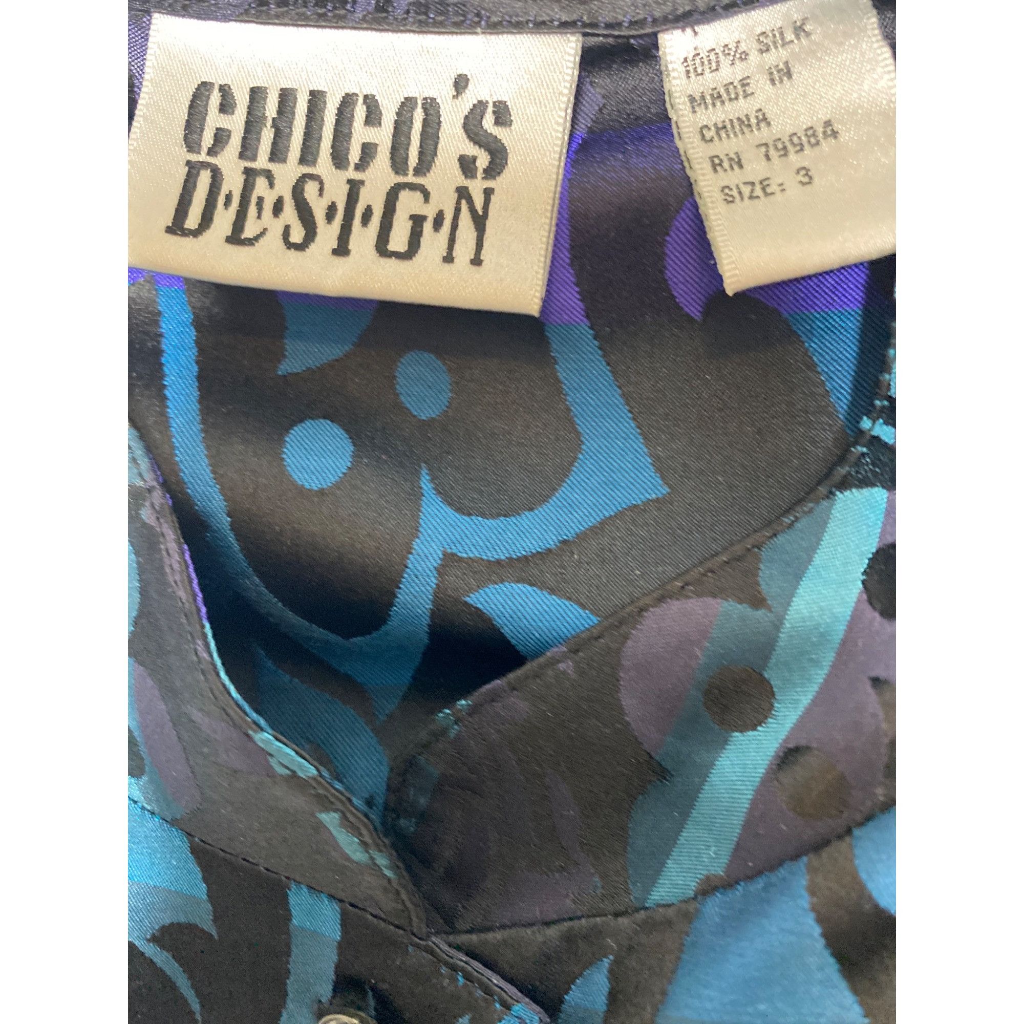 Chicos VINTAGE EARLY YEARS CHICO'S WOMEN'S PURPLE/BLUE SILK BUTTON Size XL / US 12-14 / IT 48-50 - 3 Thumbnail