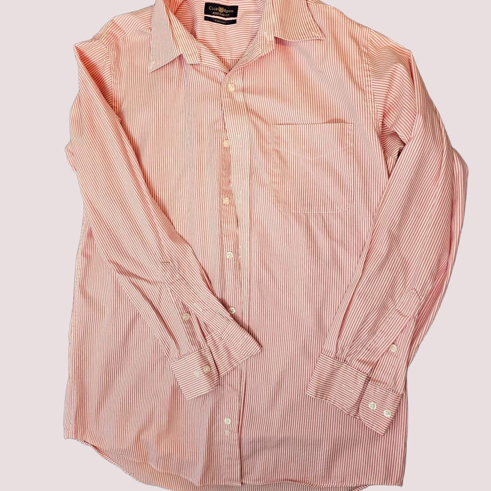 Club Room Club Room Mens Pink Stripe Cotton Long Sleeve Dress Shirt Size 15 32/33 Pinpoint Size 40R - 1 Thumbnail