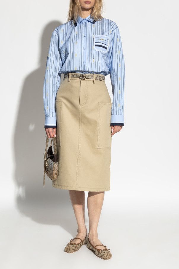 Gucci o1la5ras0526 Embossed Mid-Length Cotton Drill Skirt in Beige Size 32" / US 10 / IT 46 - 2 Thumbnail