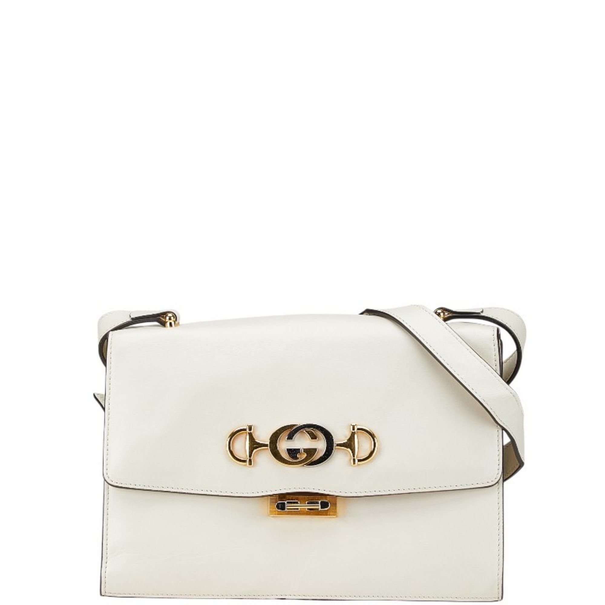 Gucci Zumi Shoulder Bag 576388 White Gold Silver Leather Women's Gucci