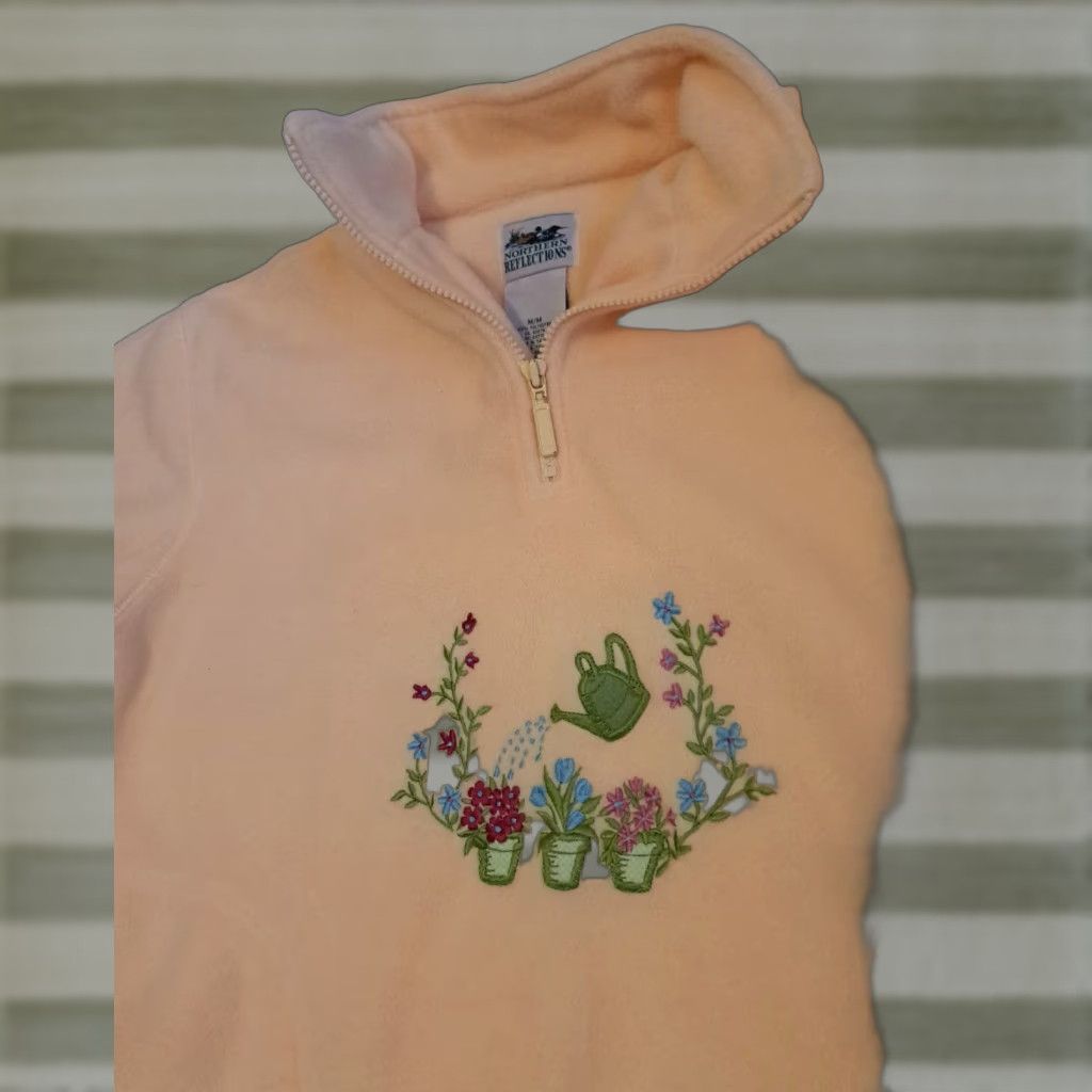 Northern Reflections VINTAGE Northern Reflections Fleece Pullover 1/4 Zip Shirt Women Spring M Yellow Floral 24in Pit to Pit Size M / US 6-8 / IT 42-44 - 1 Thumbnail