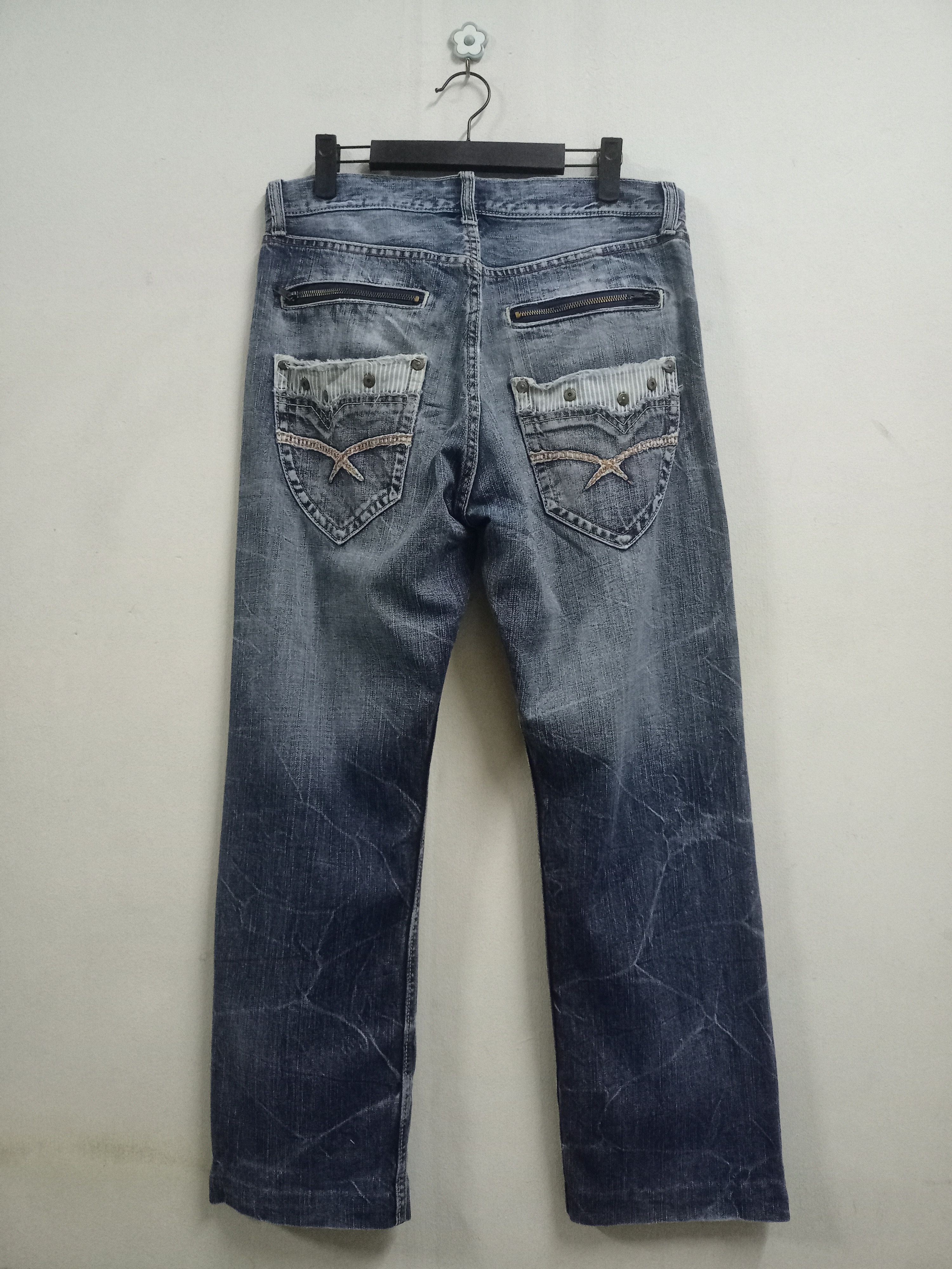 image of Distressed Denim Vintage Villand Embroidered Denim Baggy Jeans 32X28 in Blue, Men's