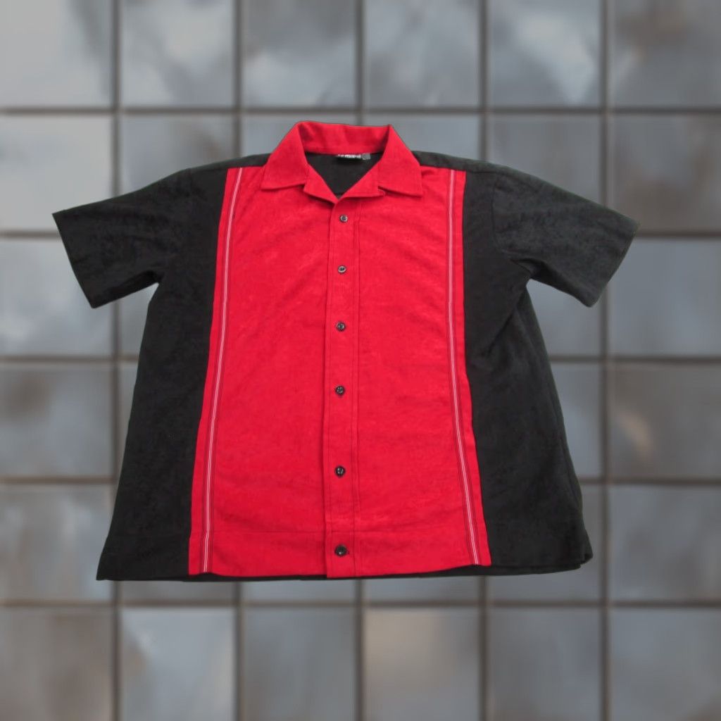 Velour Positano Shirt Mens Large Red Black Velour Bowling USA Made USA Retro Rockabilly Size US L / EU 52-54 / 3 - 1 Thumbnail