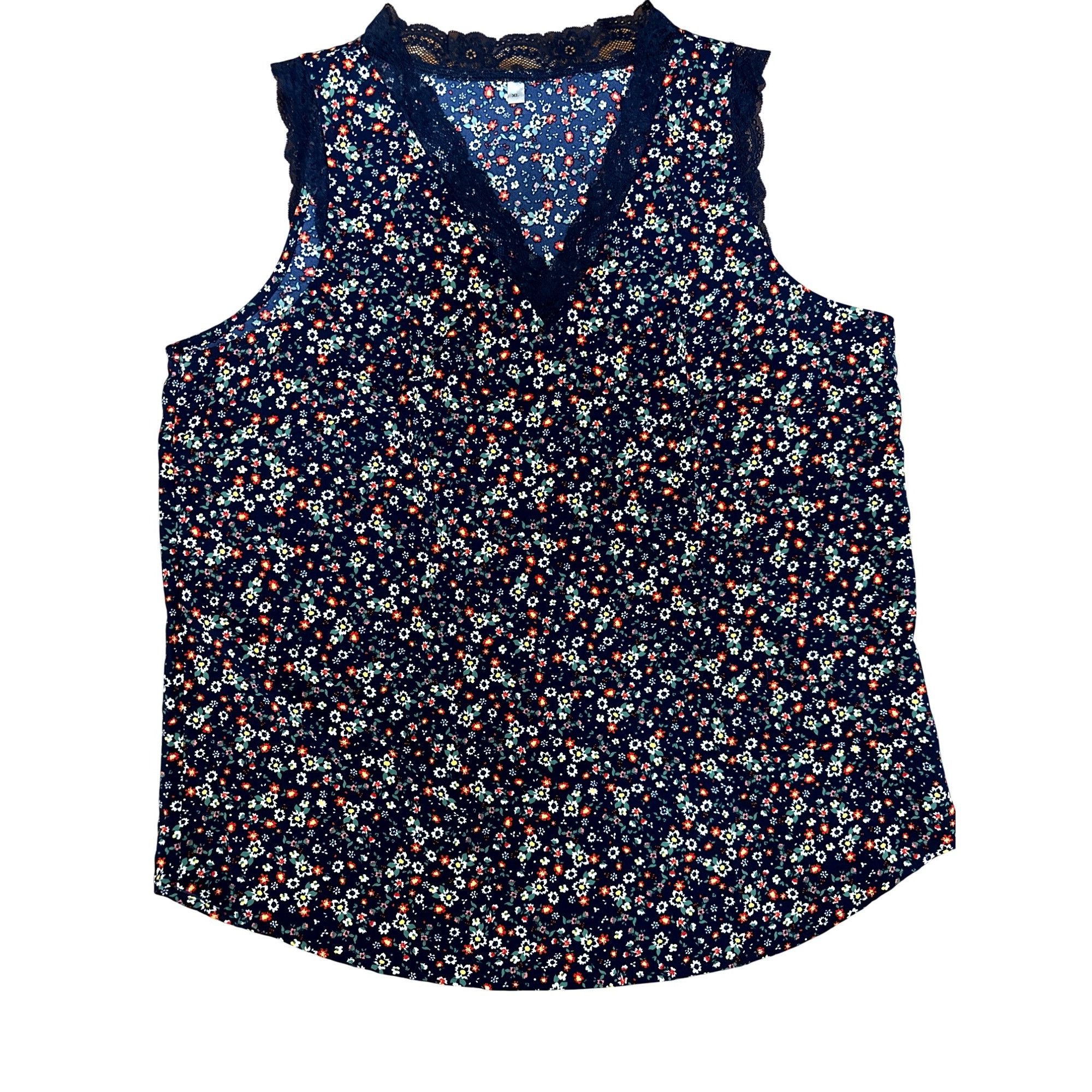Other CCC Floral Sleeveless Blouse With Lace Trim V Neck Navy Size Size XL / US 12-14 / IT 48-50 - 5 Thumbnail