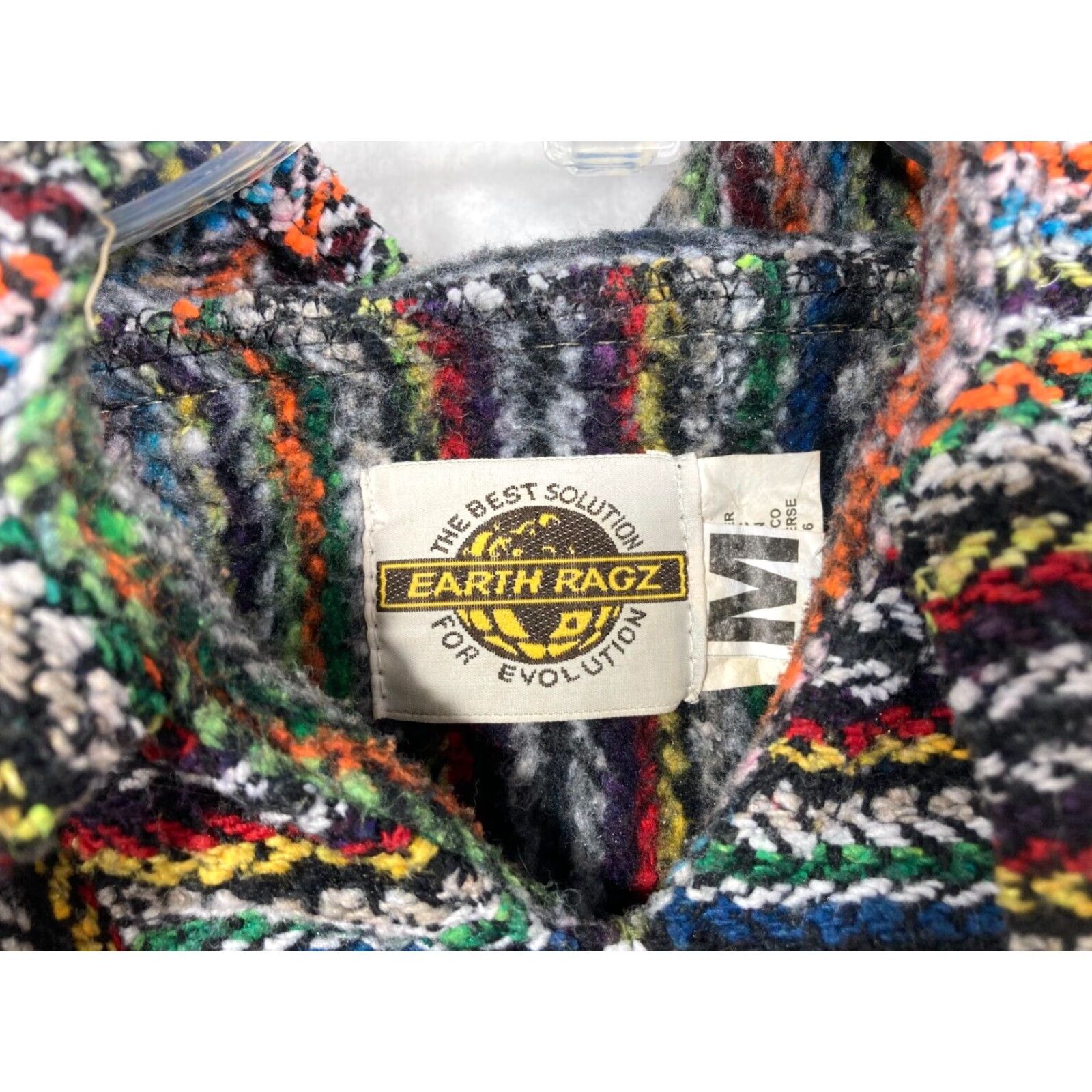 Vintage Earth Ragz Hoodie Mens Medium Multicolor Striped Pullover Long Sleeve Made in Mexico Size US S / EU 44-46 / 1 - 3 Thumbnail