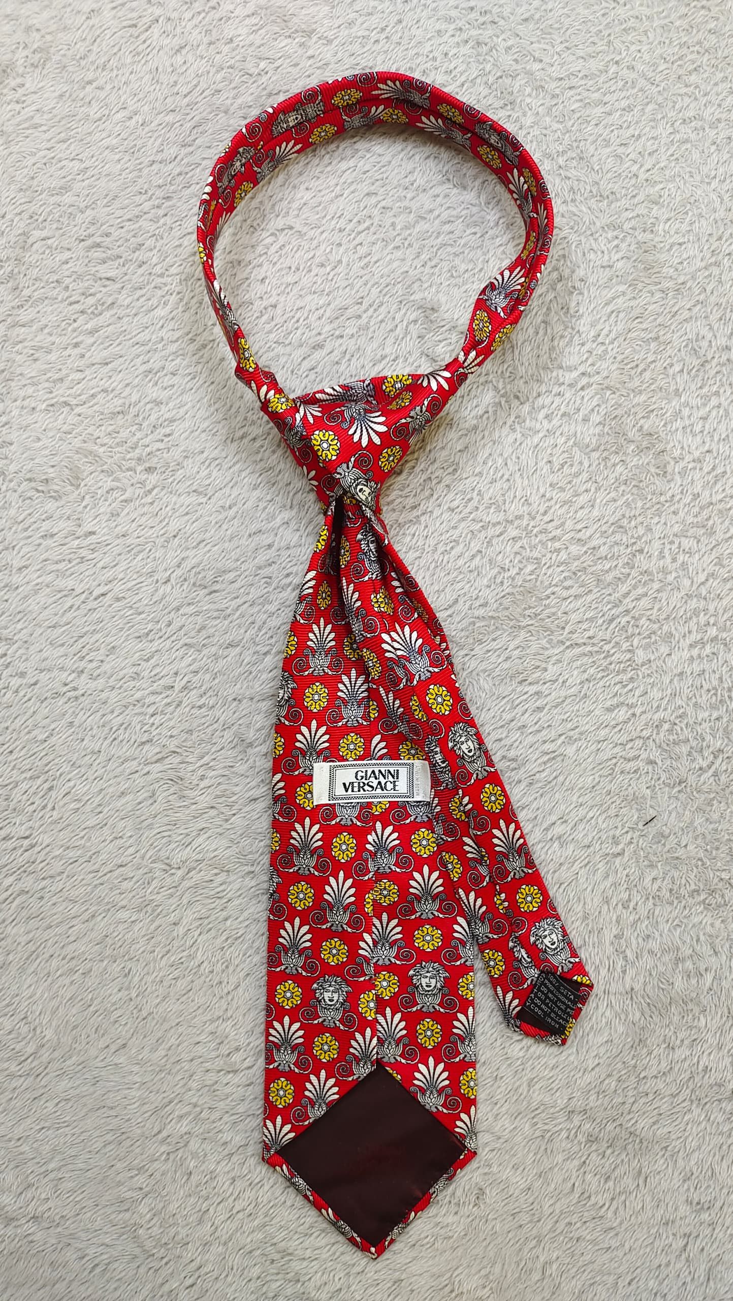 Versace Gianni Versace Red Tie Medusa Head & Baroque Floral Pattern Size ONE SIZE - 2 Thumbnail