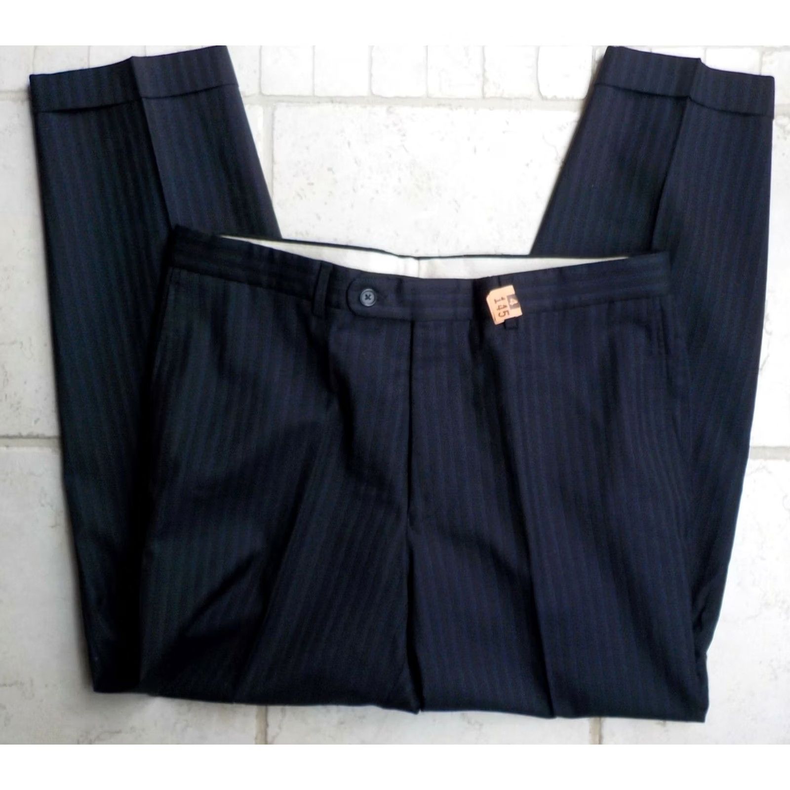 Jack Victor Jack Victor Collection Navy Blue Pinstripe Flat Front 2 Piece Suit 42R 36X28.5 Mens Wool Navy Pinstripe 2 Button Suit Size 42R - 7 Thumbnail