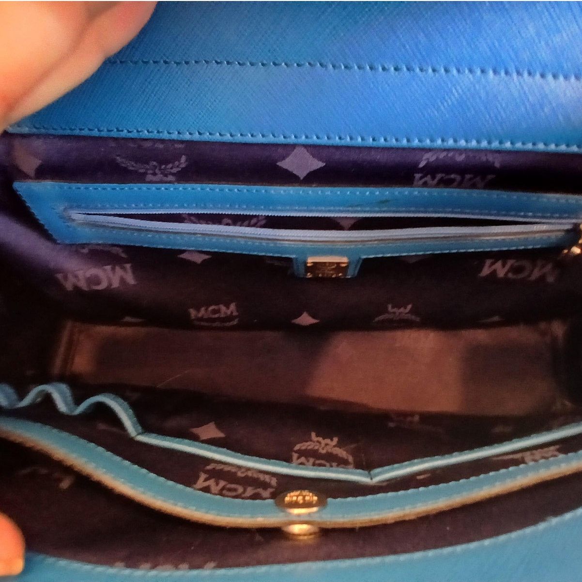 MCM MCM Saffiano Leather Handbag Two-Tone Blue Size ONE SIZE - 11 Thumbnail