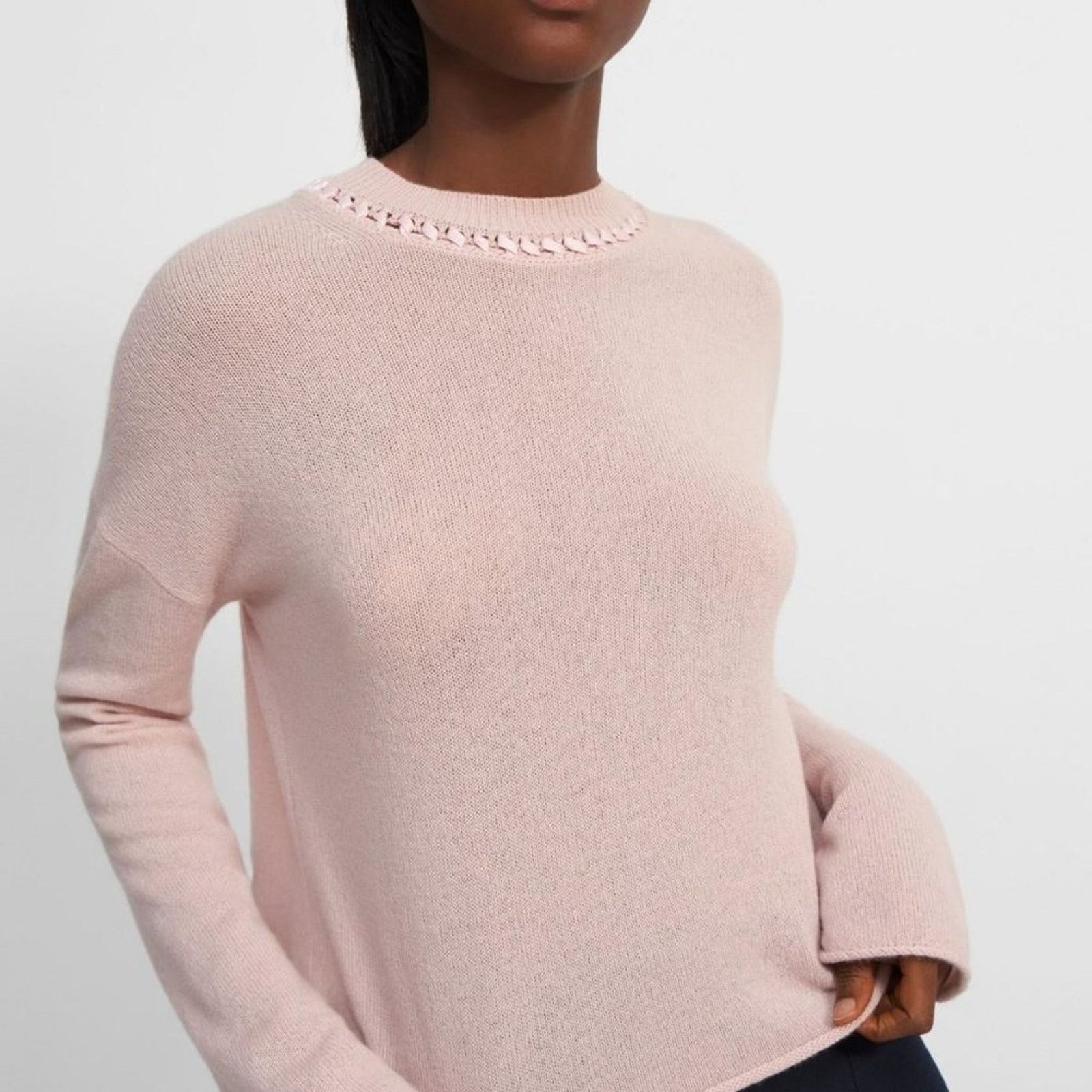 Theory Ribbon-Trim Cropped Cashmere Sweater from Theory Size L / US 10 / IT 46 - 7 Thumbnail