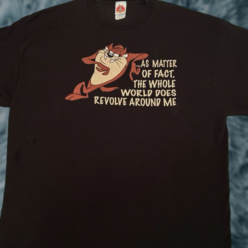 Vintage VINTAGE Looney Tunes Taz Cartoon Shirt 2XL Black Mens Short Sleeve 90s 2003 World Revolves Around Me Size US XXL / EU 58 / 5 - 1 Thumbnail