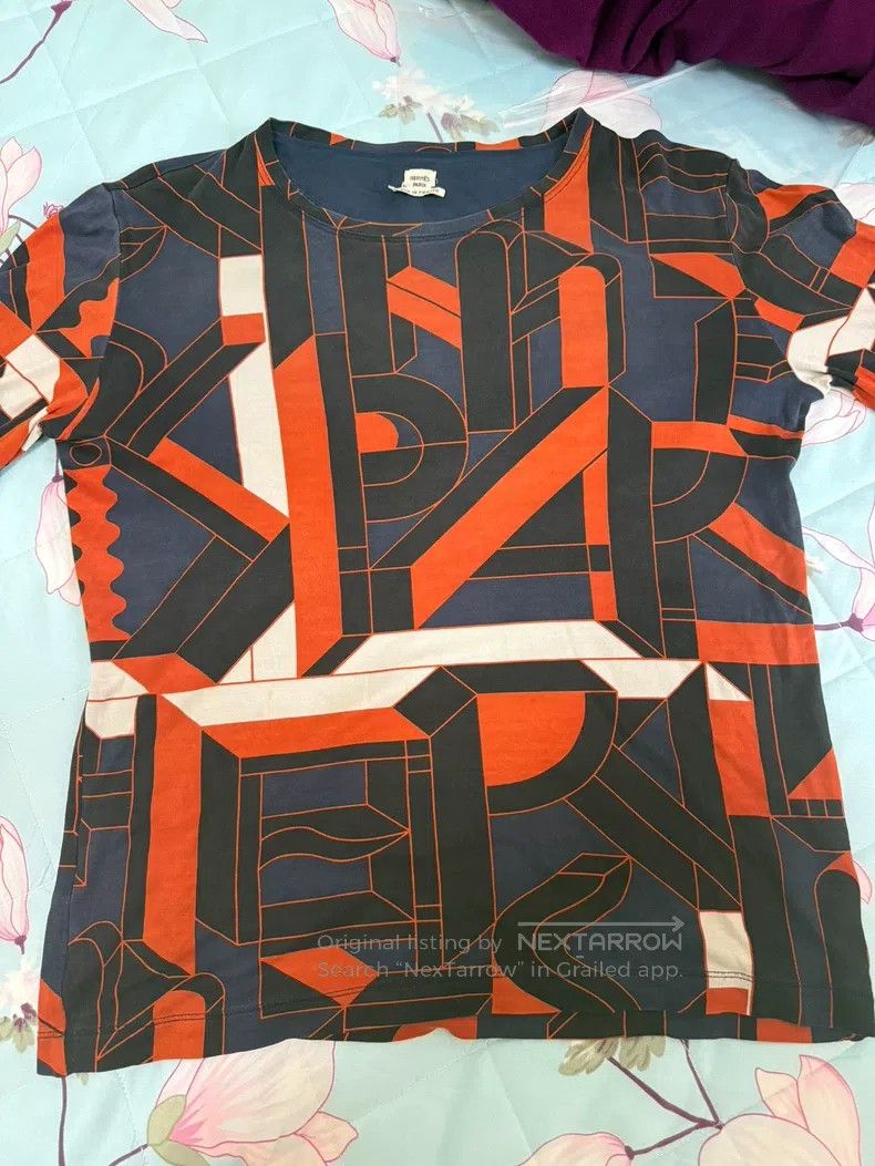 Hermes Hermes Top in silk, gray and orange color scheme Size XS / US 0-2 / IT 36-38 - 2 Thumbnail