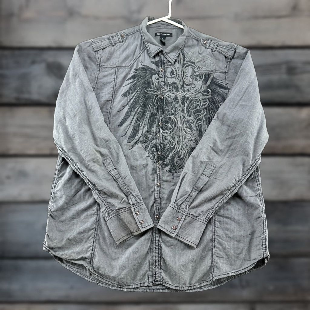 Vintage VINTAGE INC International Concepts Shirt Mens XL Grey Pearl Snap Long Sleeve Cotton Graphic Size US XL / EU 56 / 4 - 1 Thumbnail
