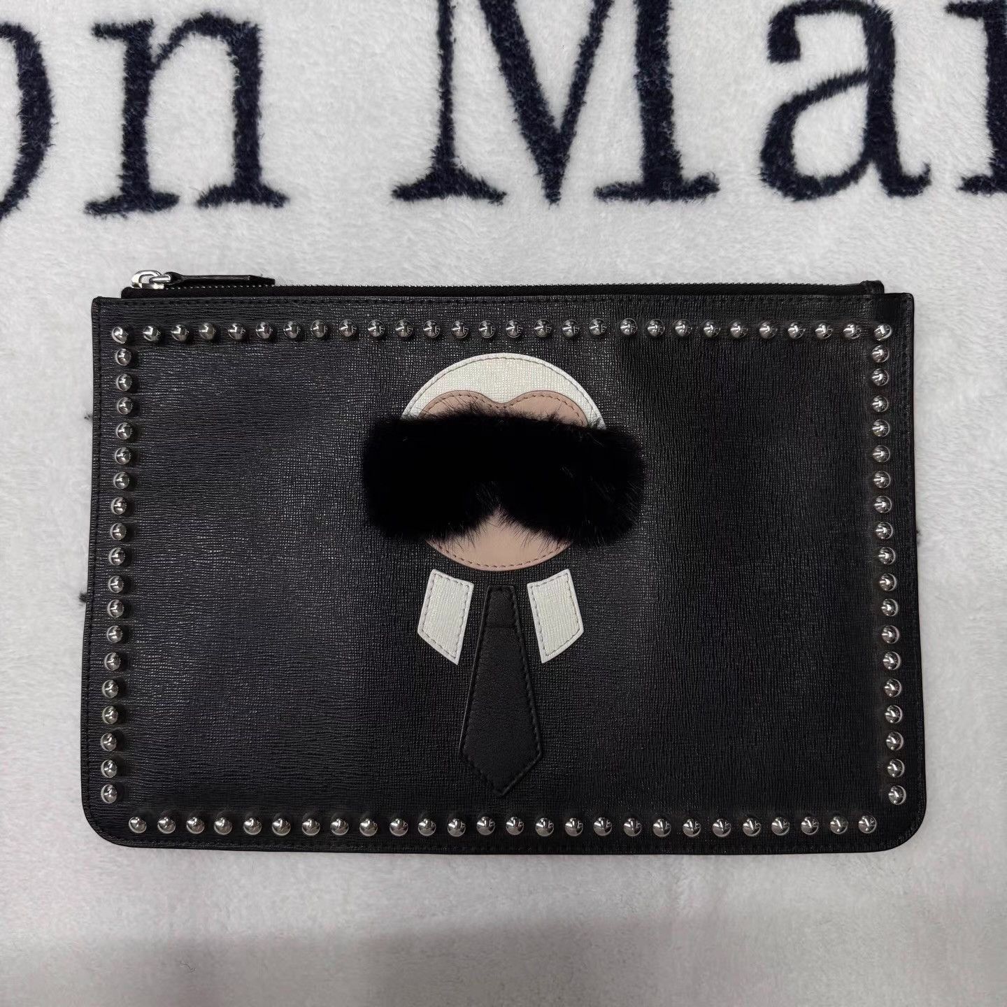 Fendi Black Studded Clutch with Faux Fur Accent Size ONE SIZE - 1 Thumbnail