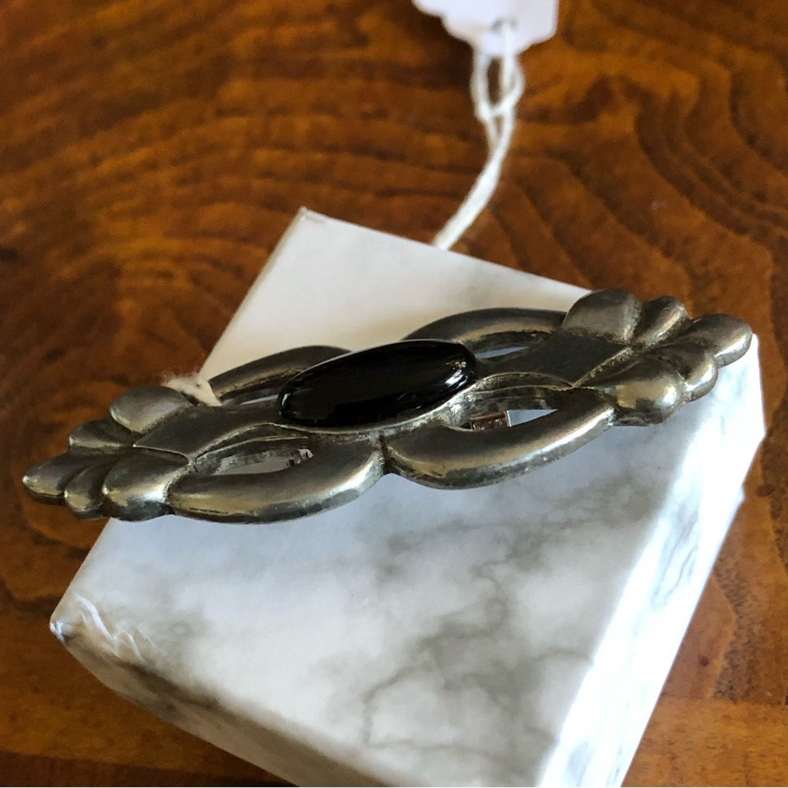 Vintage Vintage 1988 Seagull Pewter art deco black onyx brooch pin Size ONE SIZE - 2 Thumbnail