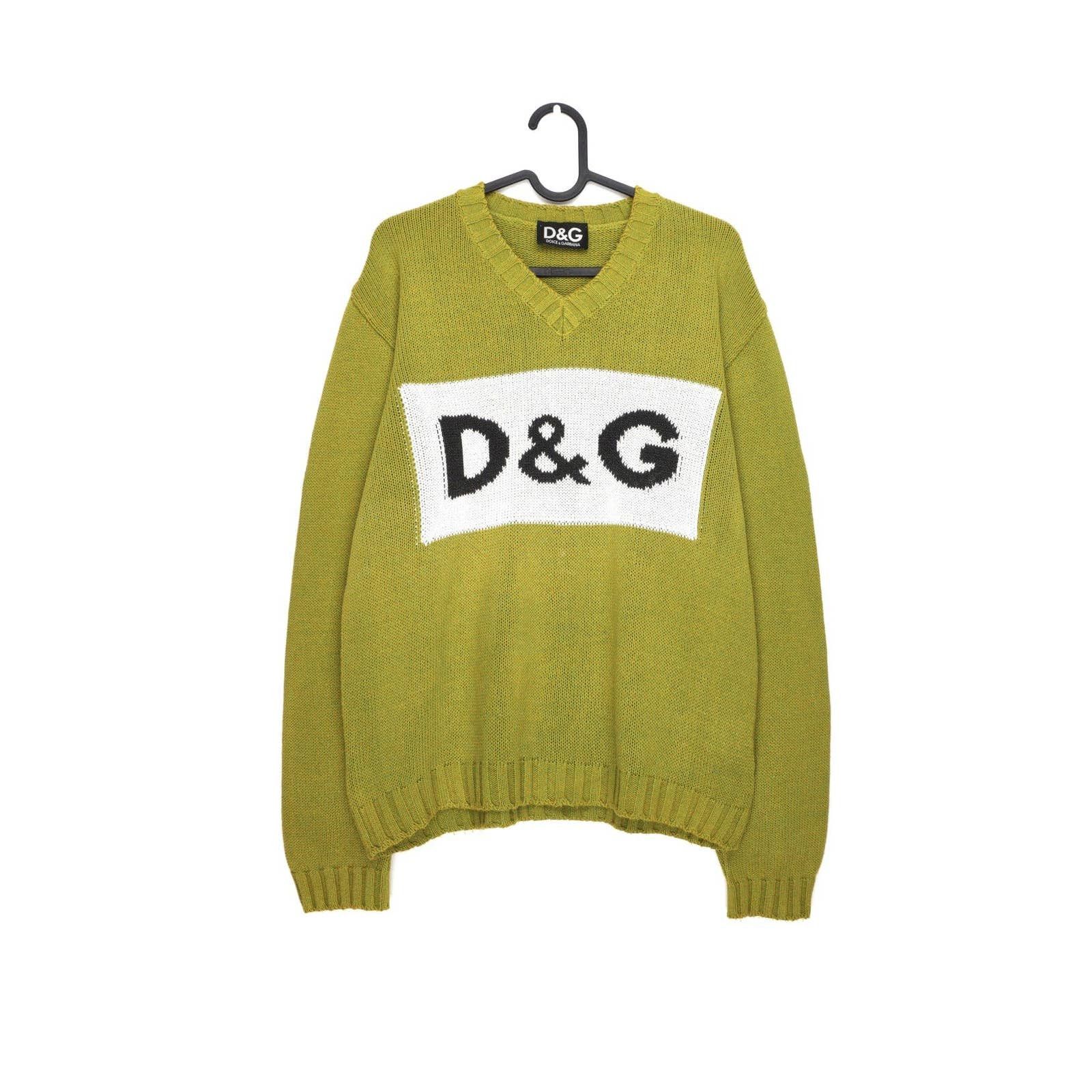 image of Dolce Gabbana x Vintage Dolce & Gabbana Big Logo Wool Heavy Knit Sweater in Green (Size Small)