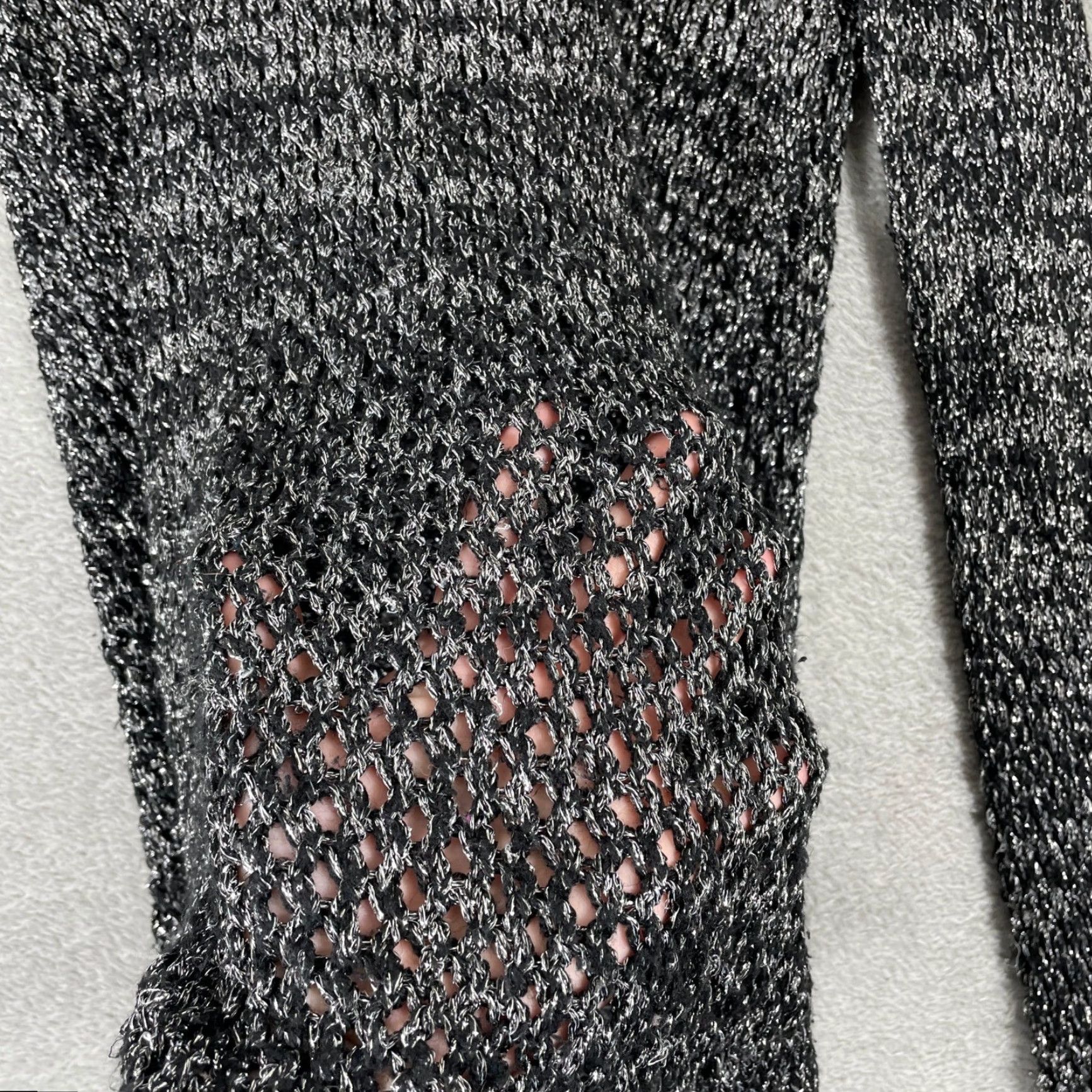 Apt. 9 Apt 9 Sweater Womens Large Black Metallic Open Knit Crochet Long Sleeve Size L / US 10 / IT 46 - 3 Thumbnail