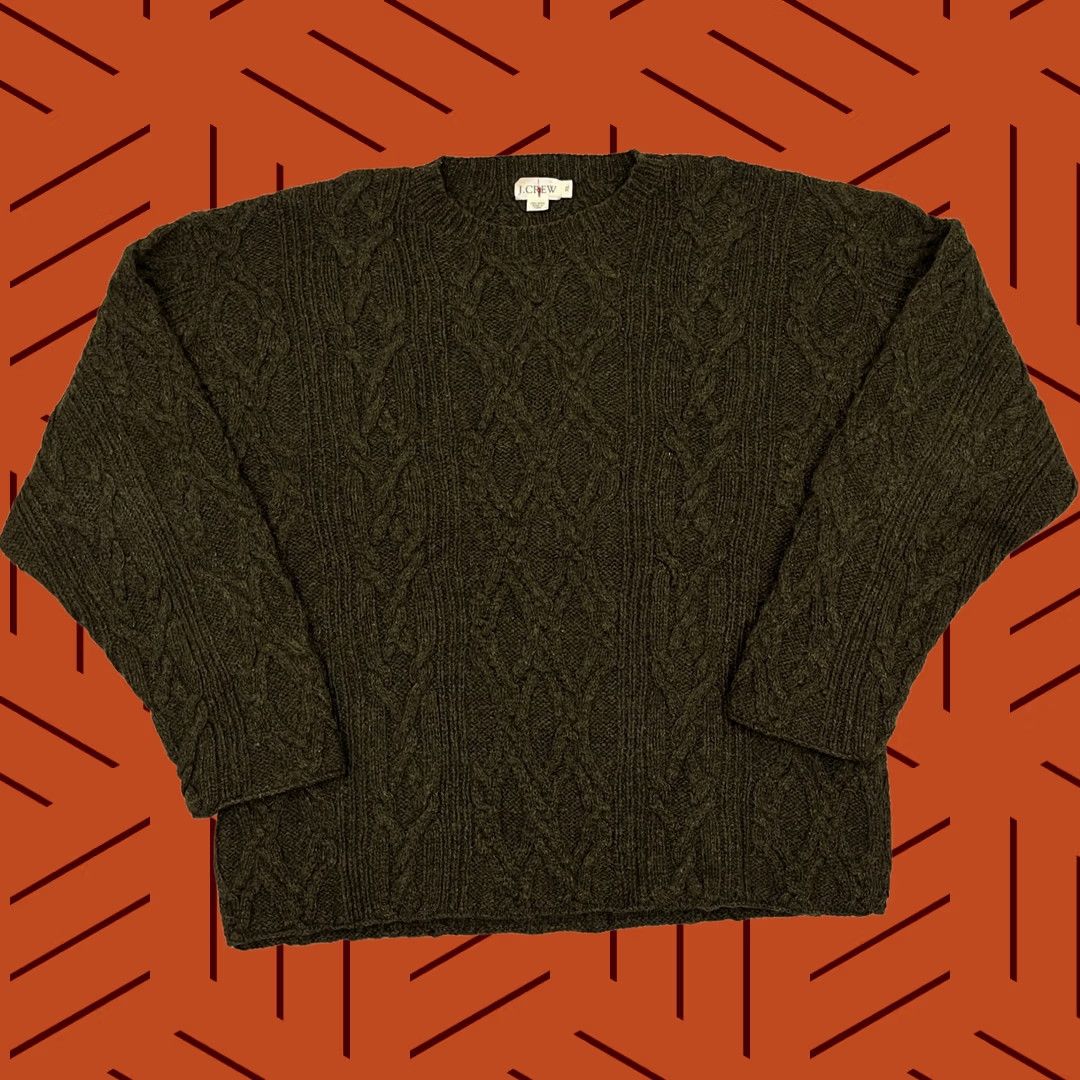 J.Crew VINTAGE J.CREW Oarsman Sweater Mens XL 100% Wool Green Fisherman Cable Knit Pullover Size US XL / EU 56 / 4 - 1 Thumbnail