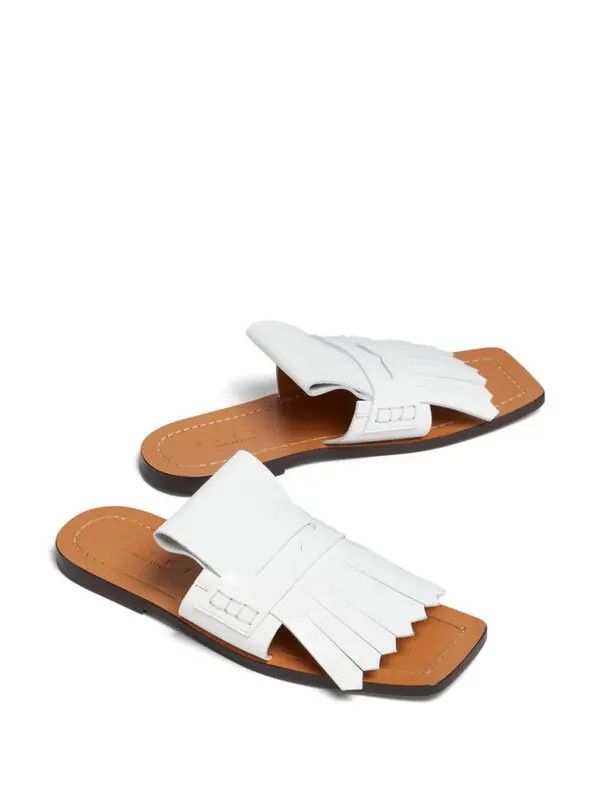Marni o1w1db10125 Fringed Leather Flat Sandals in White Size US 6 / IT 36 - 5 Thumbnail