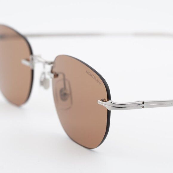 Montblanc Montblanc MB0303S 003 Sunglasses Silver Square Frame, Brown Size ONE SIZE - 8 Thumbnail
