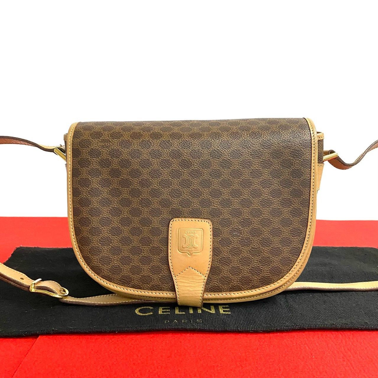 Celine Celine Macadam Leather Shoulder Bag Leather Shoulder Bag in Brown, Women's