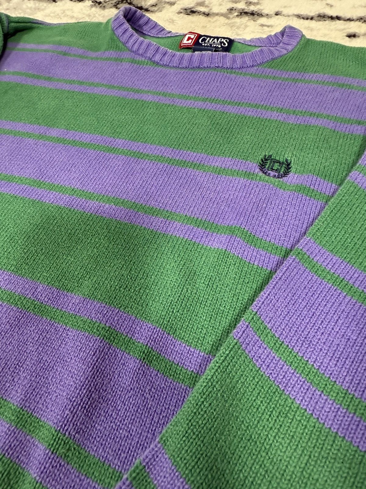 Chaps Vintage Chaps Green Purple Stripped Sweater Size US L / EU 52-54 / 3 - 5 Thumbnail