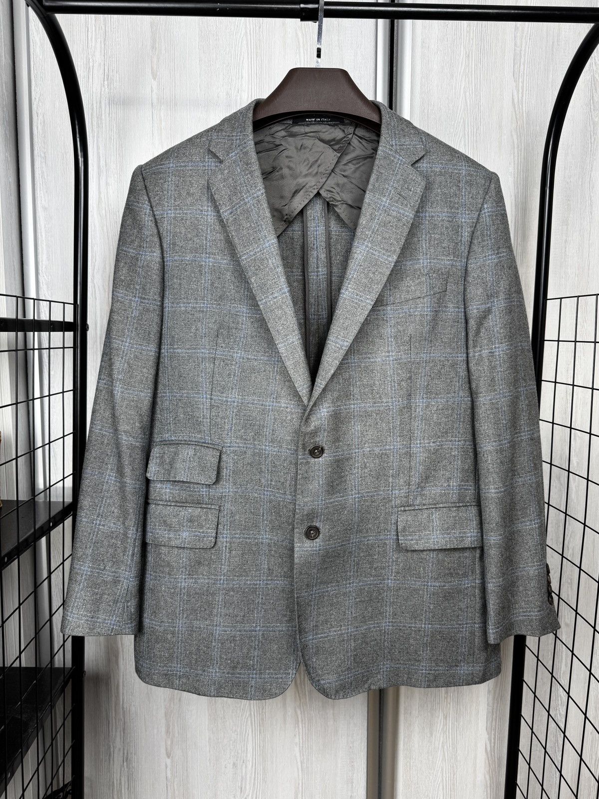 Chester Barrie Chester Barrie Wool cashmere grey checkered unlined blazer Size 44R - 2 Thumbnail