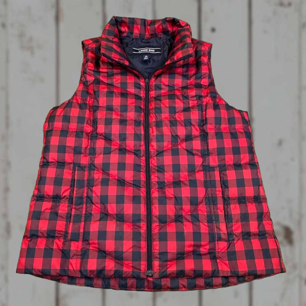 Lands' End Womens Lands' End Goose Down Insulated Puffer Plaid Full Zip Medium Multicolor Vest Size M / US 6-8 / IT 42-44 - 1 Thumbnail