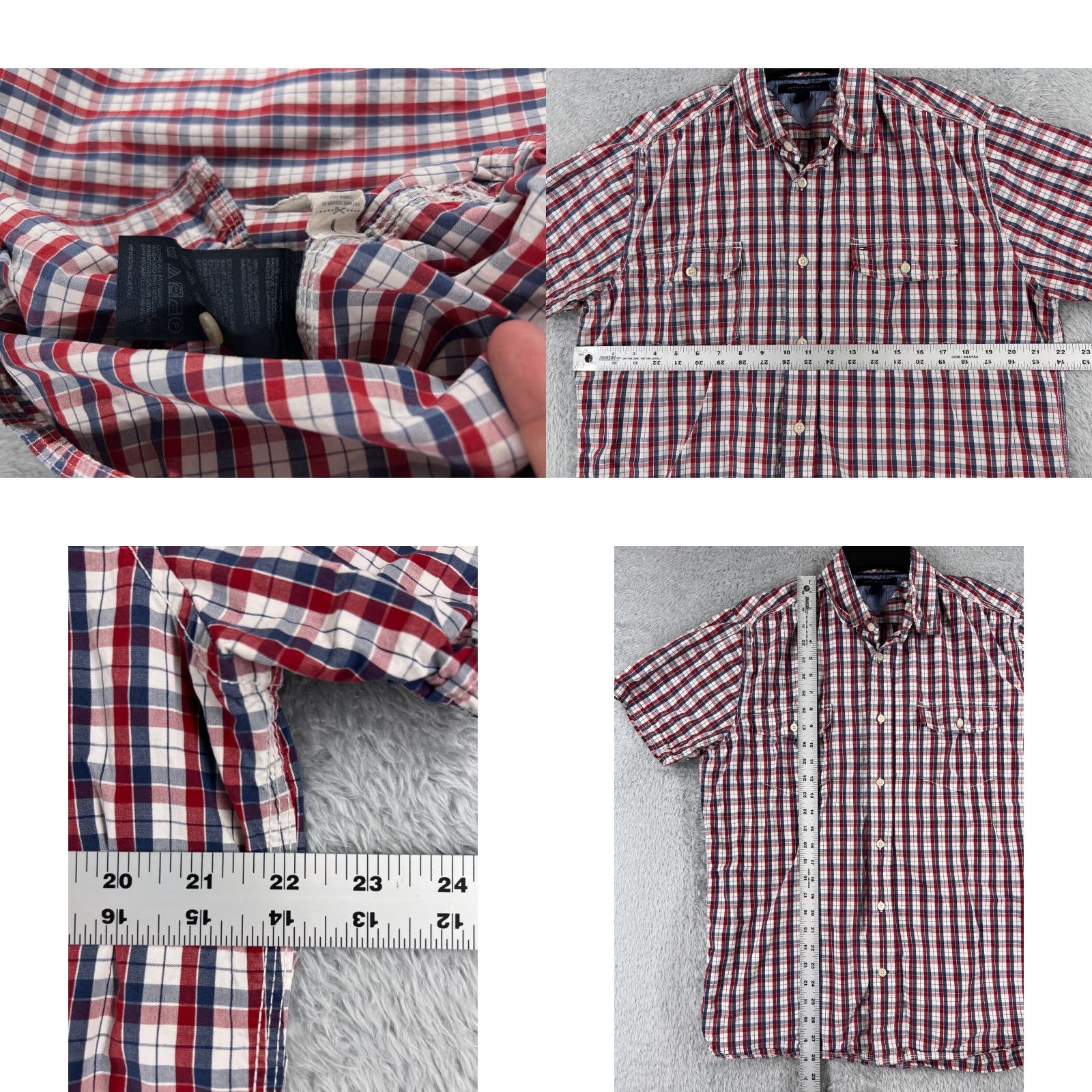 Tommy Hilfiger Tommy Hilfiger Button-Up Shirt Adult Large Red Blue Plaid Cotton Casual Mens Size US L / EU 52-54 / 3 - 8 Thumbnail