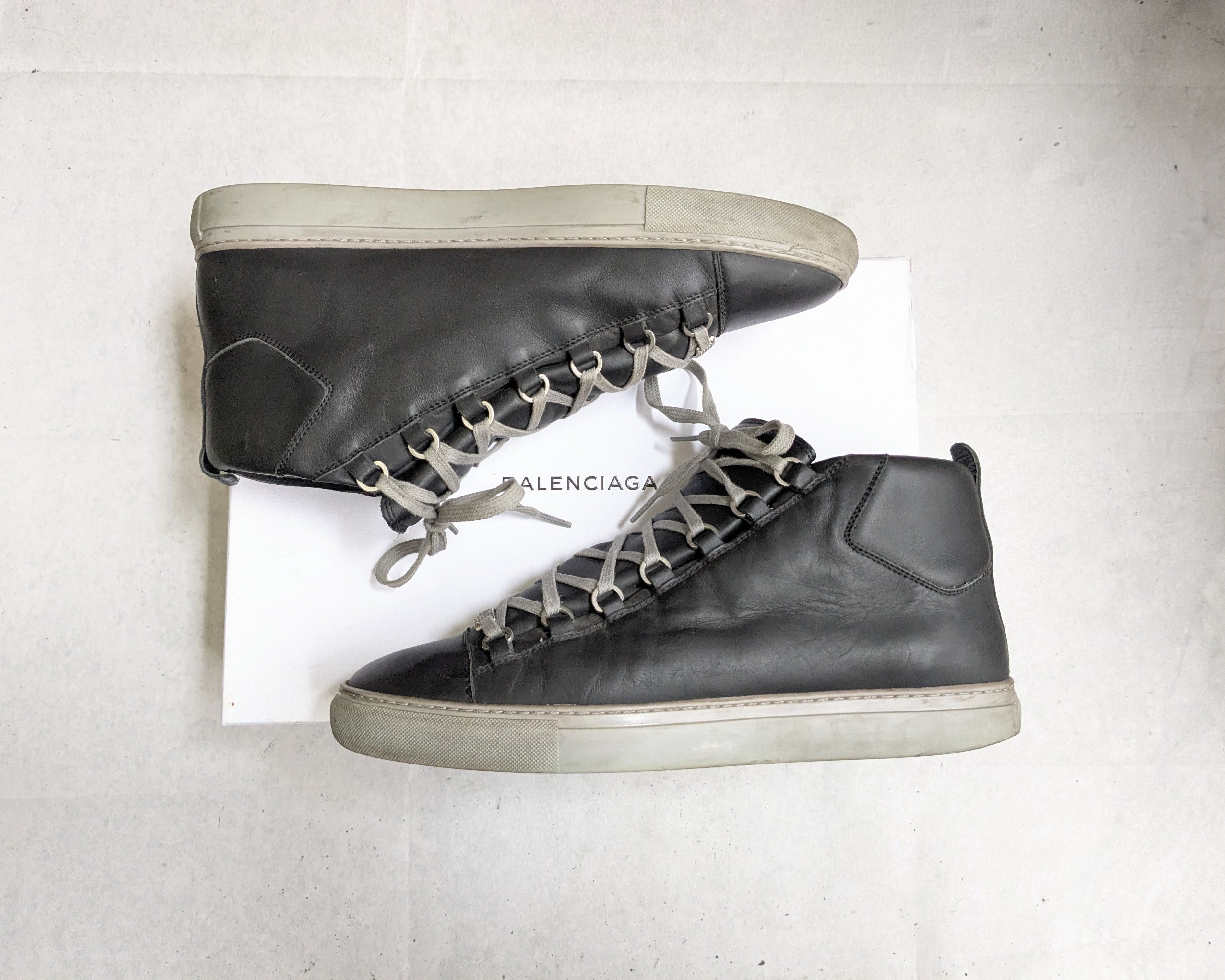Balenciaga Balenciaga Arena High Top Leather Sneakers Gray | Grailed