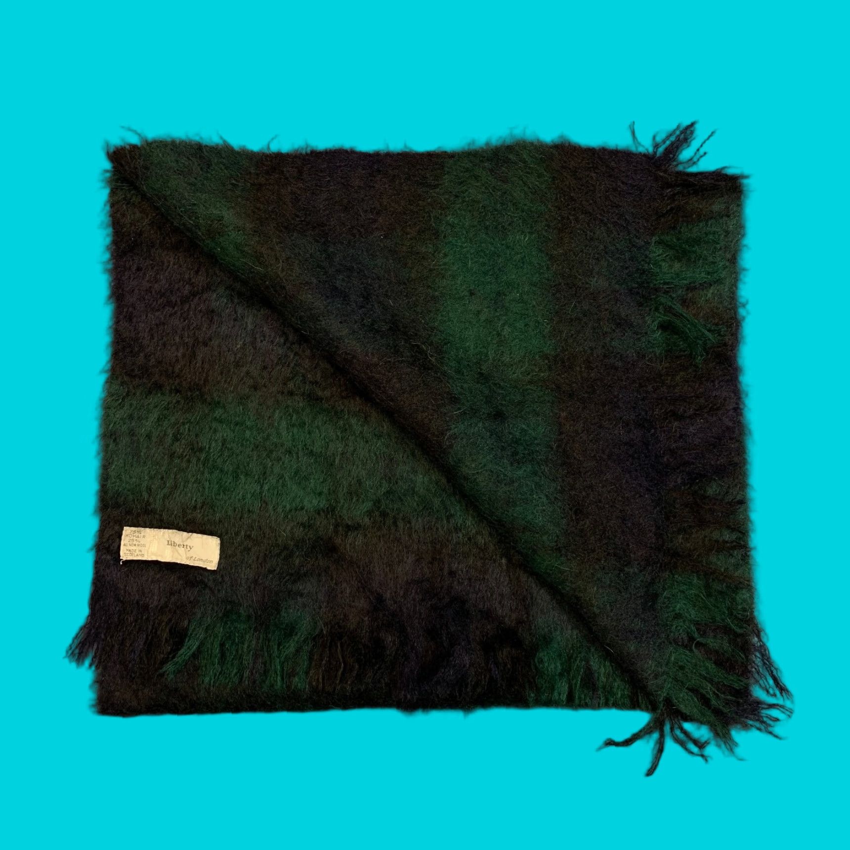 Liberty London VINTAGE Liberty Of London Mohair Wool Scarf Tartan Plaid Scotland 68x20 Green Fringe Wool Scarf Womens 68 in 20 in Size ONE SIZE - 1 Thumbnail
