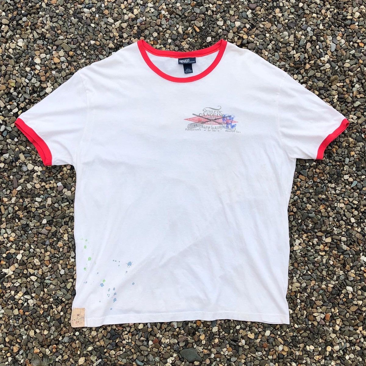 image of Polo Ralph Laurent Athletic Canoeing Ringer T-Shirt in White, Men's (Size Large)
