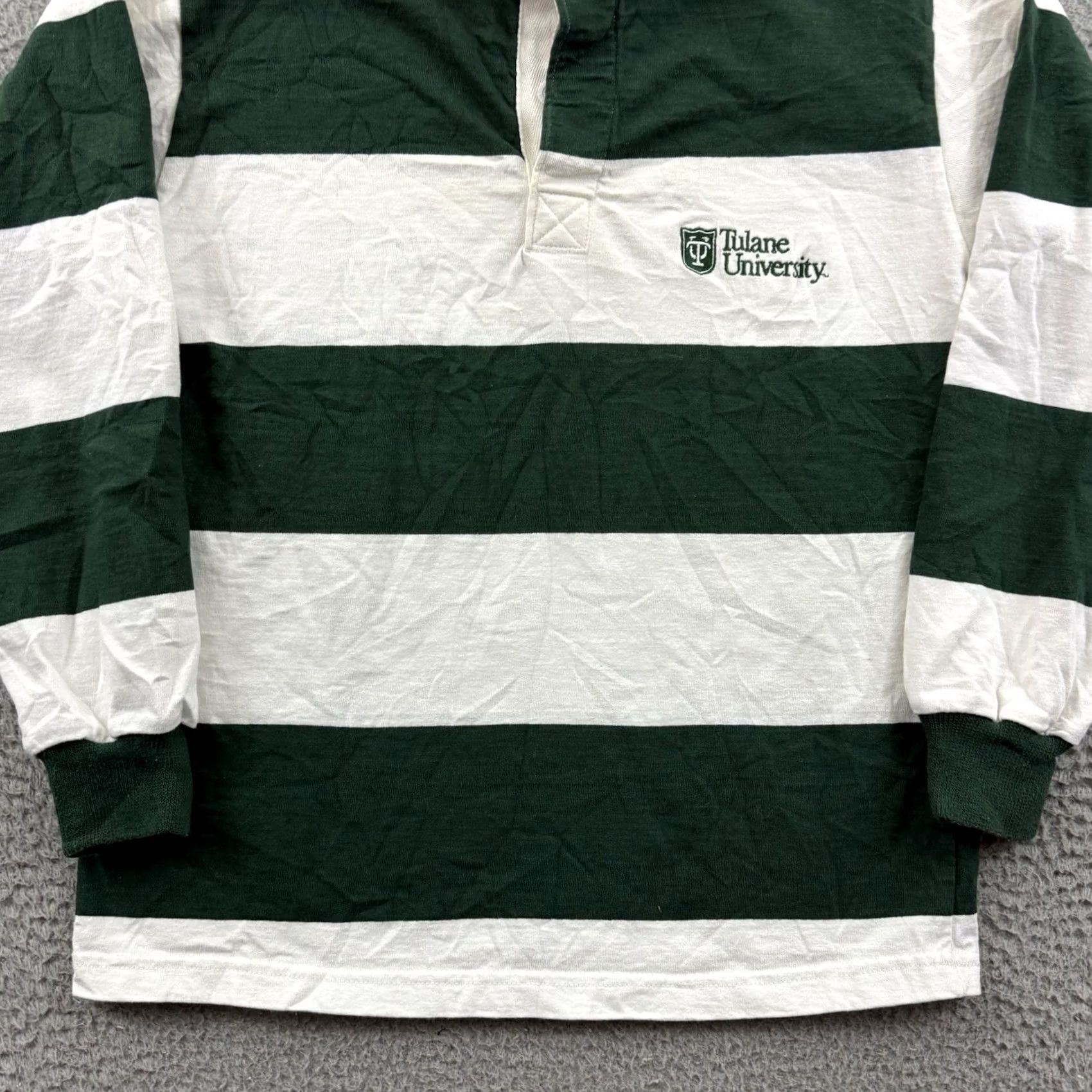 Barbarian VINTAGE Barbarian Polo Shirt Womens Small Green Striped Long Sleeve Button Collar Knit 100% Cotton Regular Size S / US 4 / IT 40 - 2 Thumbnail