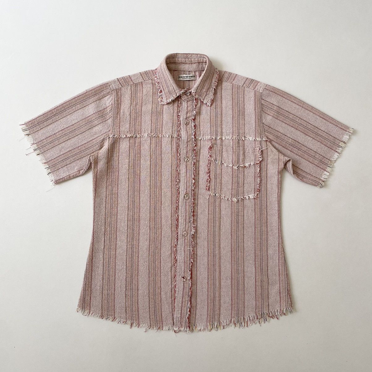 Giorgio Armani 1980s Sample Raw Edge Striped Linen Shirt Size US M / EU 48-50 / 2 - 1 Thumbnail