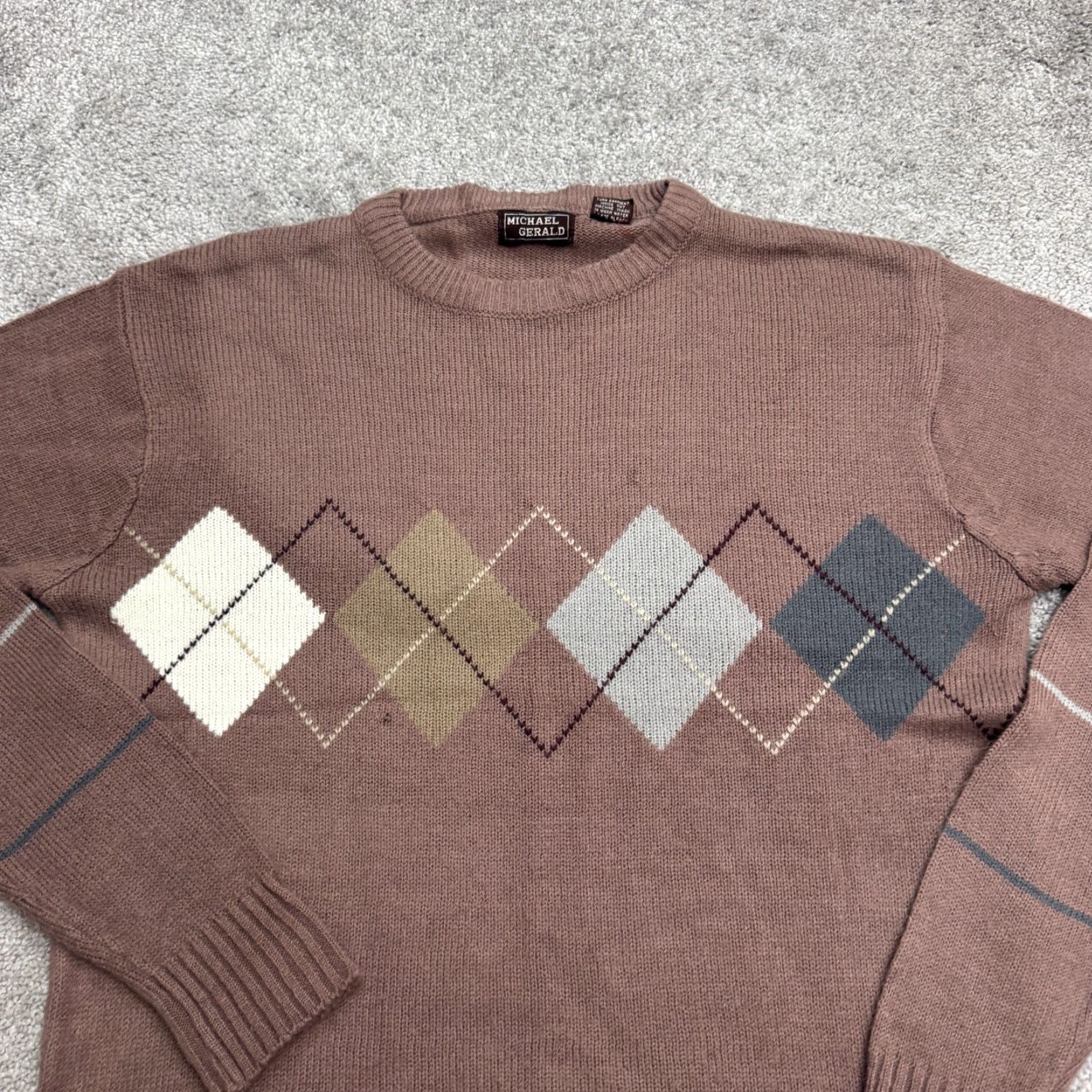 Vintage VINTAGE Michael Gerald Pullover Sweater Shirt Mens L Brown Argyle/Diamond Knit 90s Classic Mens Size US L / EU 52-54 / 3 - 3 Thumbnail