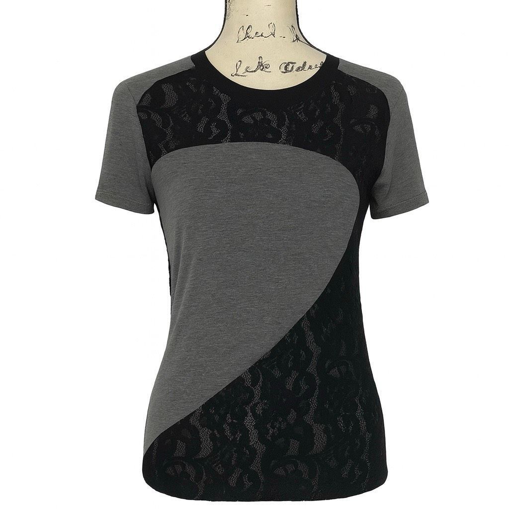 Carven Grey Lace Panel Crew Neck T-Shirt XS – Short Sleeve Graphic Top