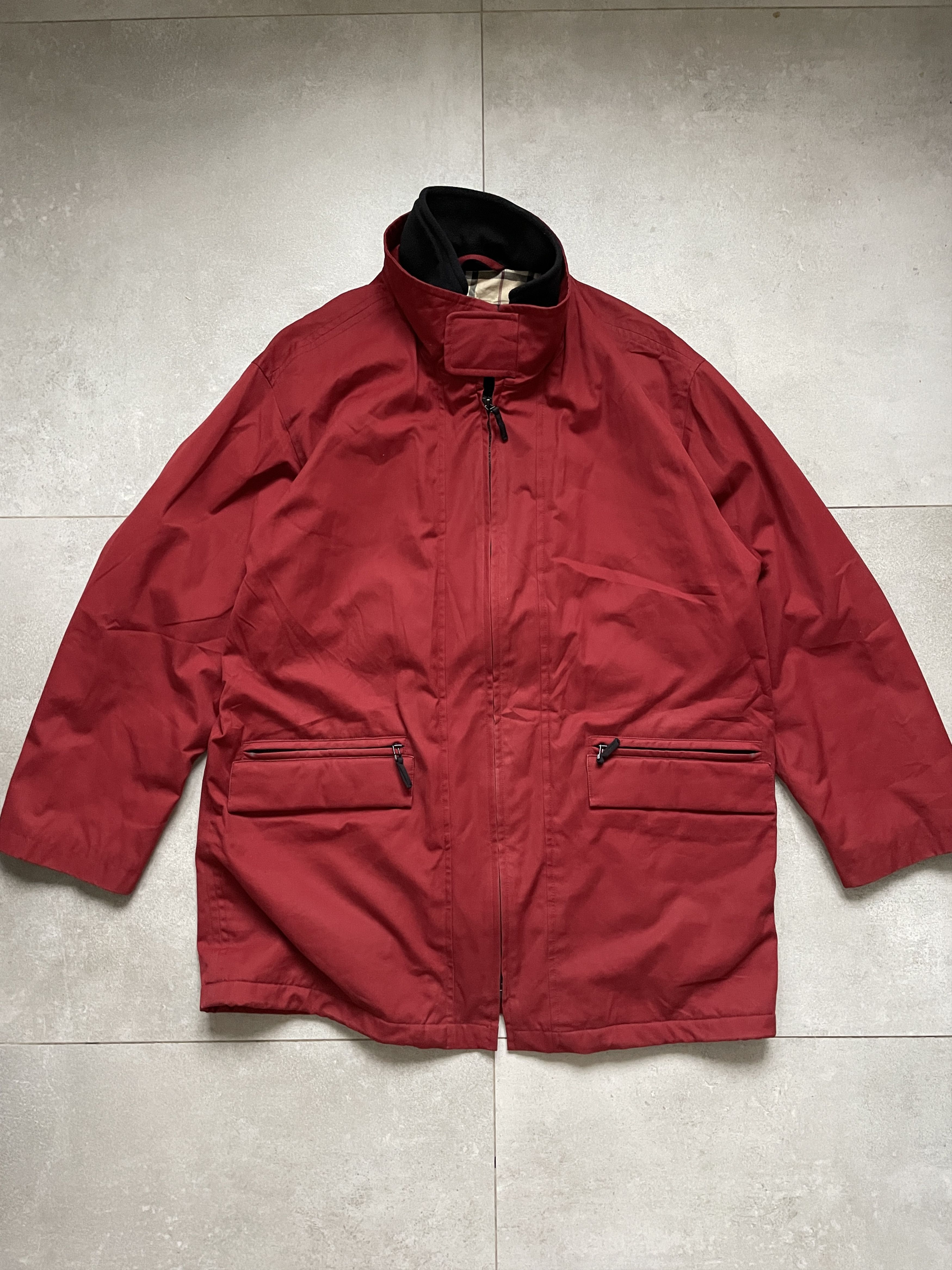 Burberry × Vintage VINTAGE 90S BURBERRYS OLD MONEY BURGUNDY FLEECE COAT JACKET Size US XL / EU 56 / 4 - 3 Thumbnail