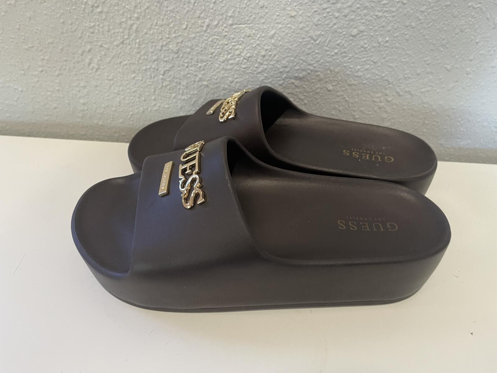 Guess Guess Brown Slide Sandals with Gold Logo Accent Size US 7.5 / IT 37.5 - 2 Thumbnail