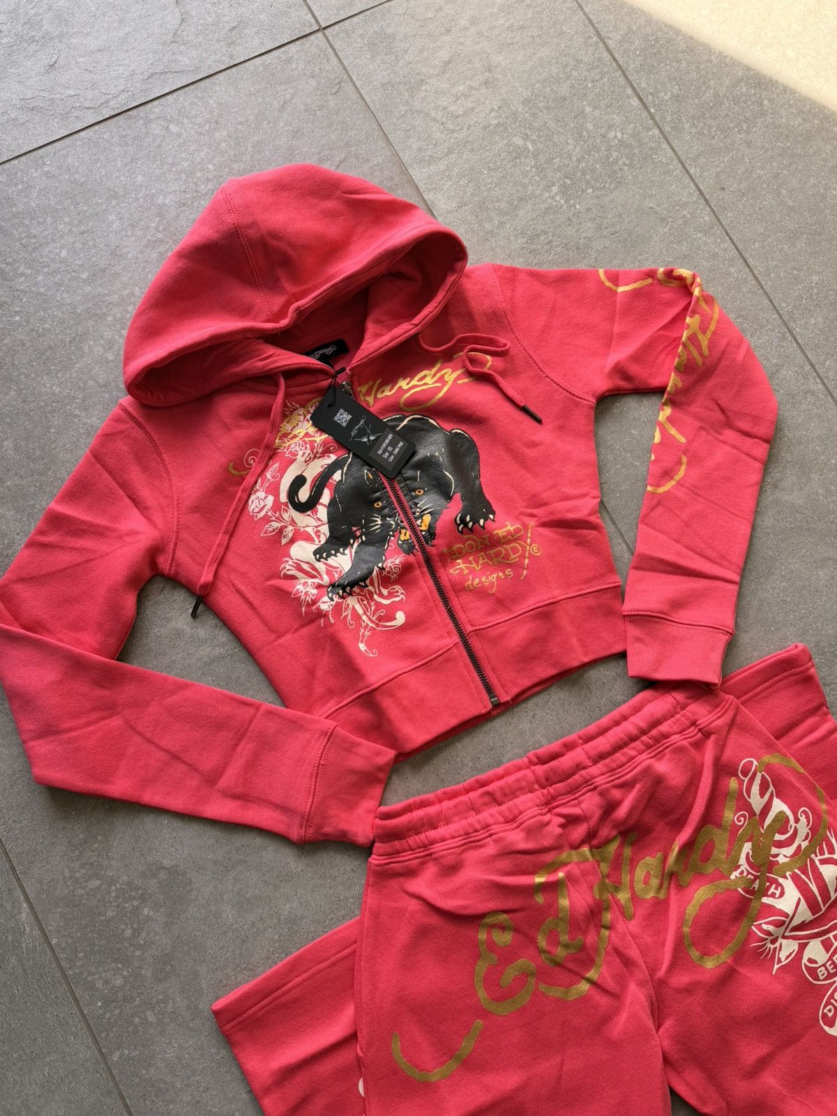 Ed Hardy Ed hardy pop pink tracksuit swag low rise flare hoodie Size 24" / US 00 / IT 34 - 2 Thumbnail