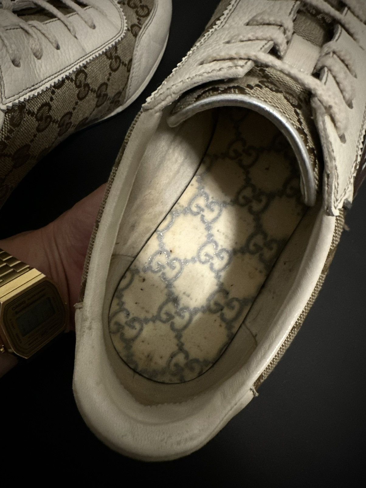Gucci Gucci Sneakers GG Monogram Leather Canvas Beige US 6.5 Size US 6.5 / IT 36.5 - 14 Thumbnail