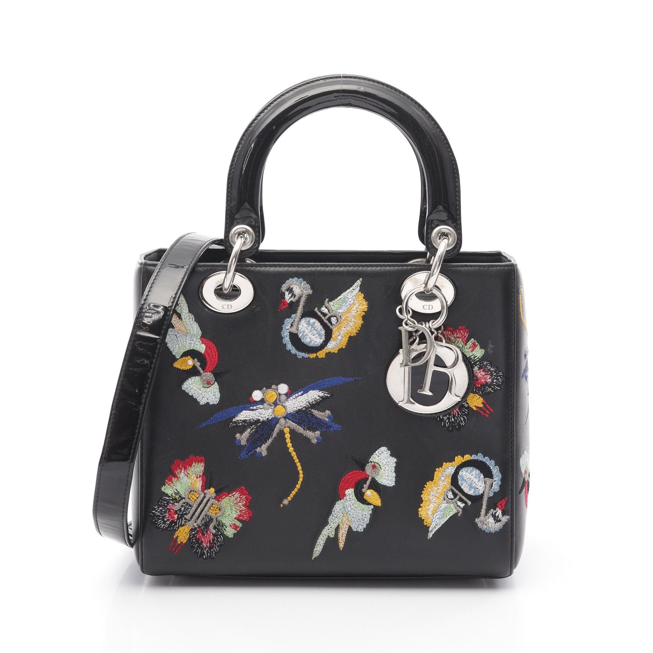 Dior Dior Lady Dior Handbag Leather Enamel Black Embroidery Size ONE SIZE - 1 Thumbnail